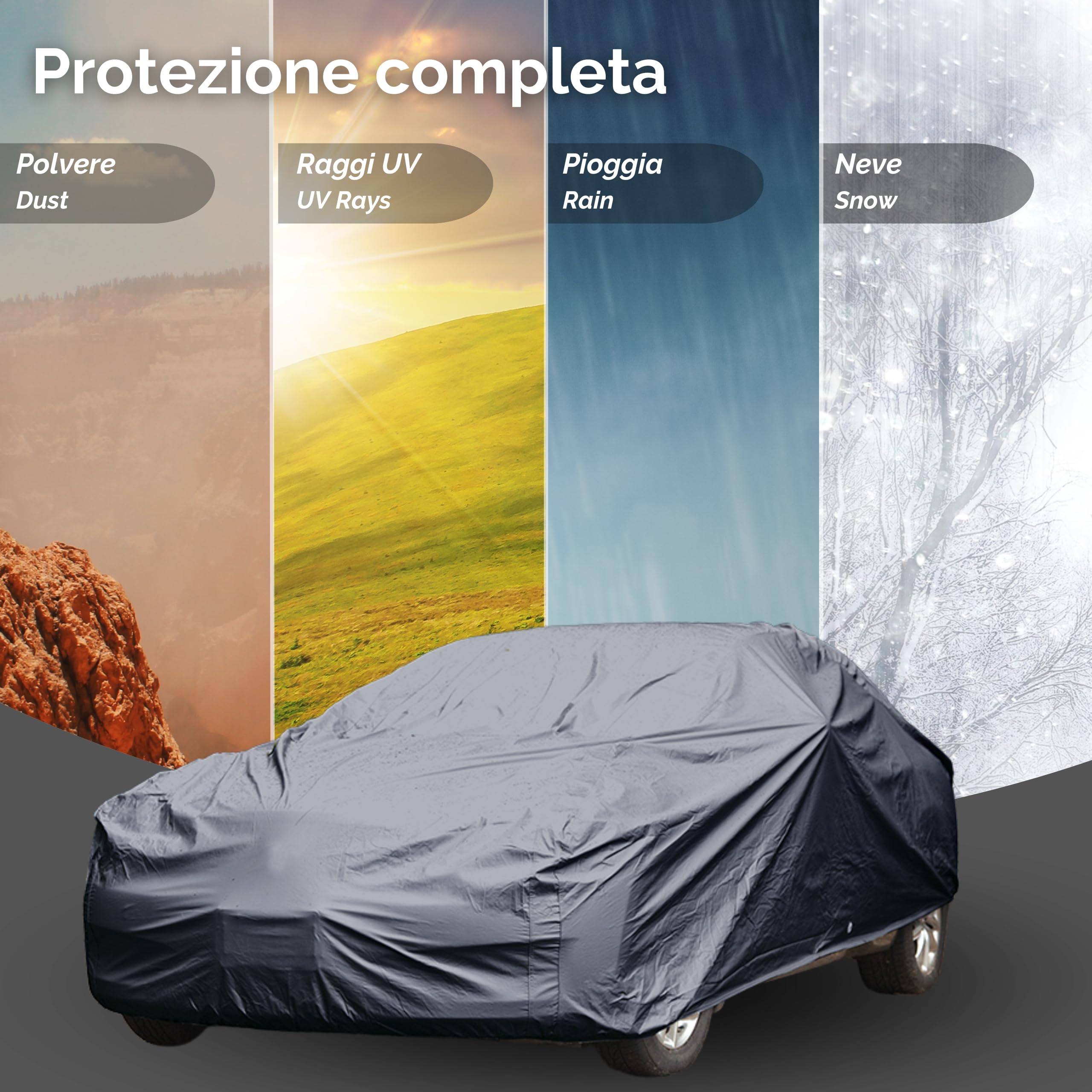 Bottari "SuperGenius" Copriauto Felpato 4 Stagioni in PVC Impermeabile – Telo Auto con Interno in Cotone e Polipropilene Antigraffio, Imbottito e con Cinghie di Fissaggio – Taglia XXL