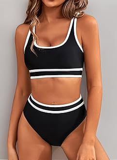 Genfien Women's Bikini Sets Bikini Tops High Waisted Bottom Tummy Control Bathing Suits Cut Out Ladies Swimsuit Suits Padded Beachwear