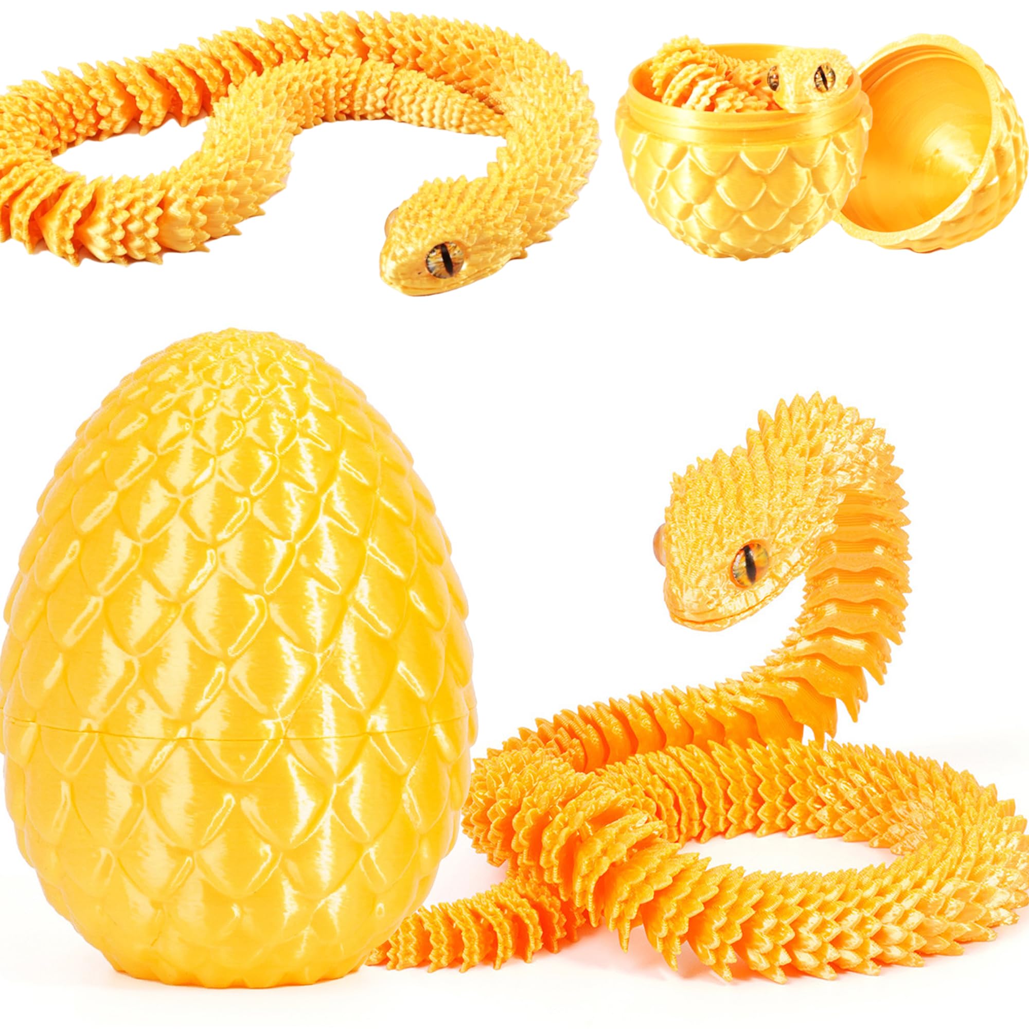 Joycabin 3D Printed Animals, 3D Printed Snake Fidget Toy, Easter 3D Printed Dragon Egg Snake Eggs, Fidget Mini Animals Toy Articular Mobility Toys for Adults and Kids Autism/ADHD (Gold) — image 1