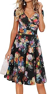 Women's Casual Dresses Criss-Cross V-Neck Floral Flare Midi Summer Dress OX233 - Buy now