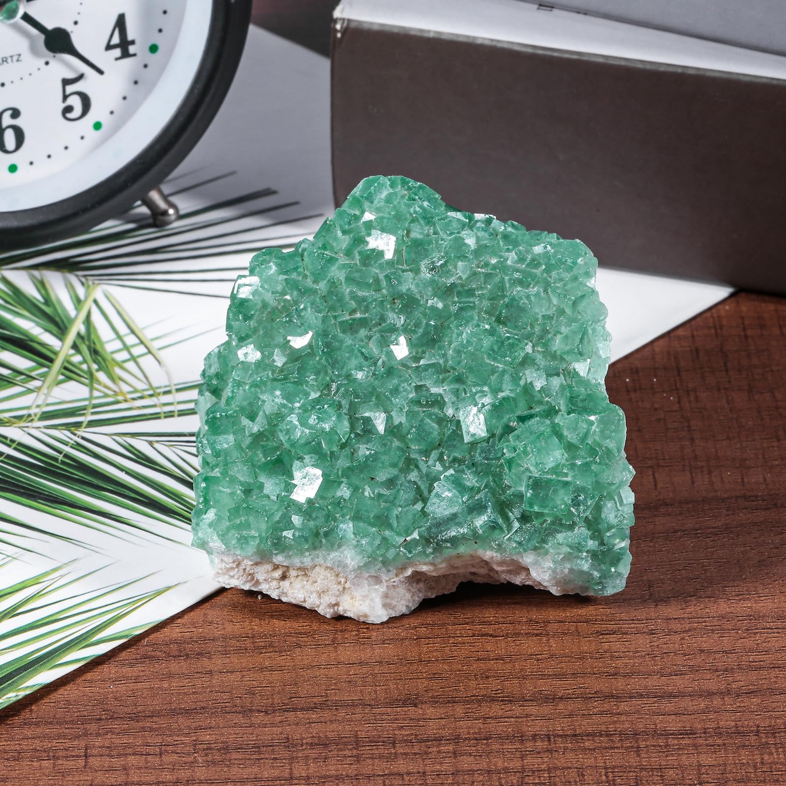 Nupuyai Natural Green Fluorite Cluster Raw Crystal Stone Specimen Madagascar Rough Fluorite for Feng Shui Meditation Office Desk Decor Crystal Healing Gift - Image 3