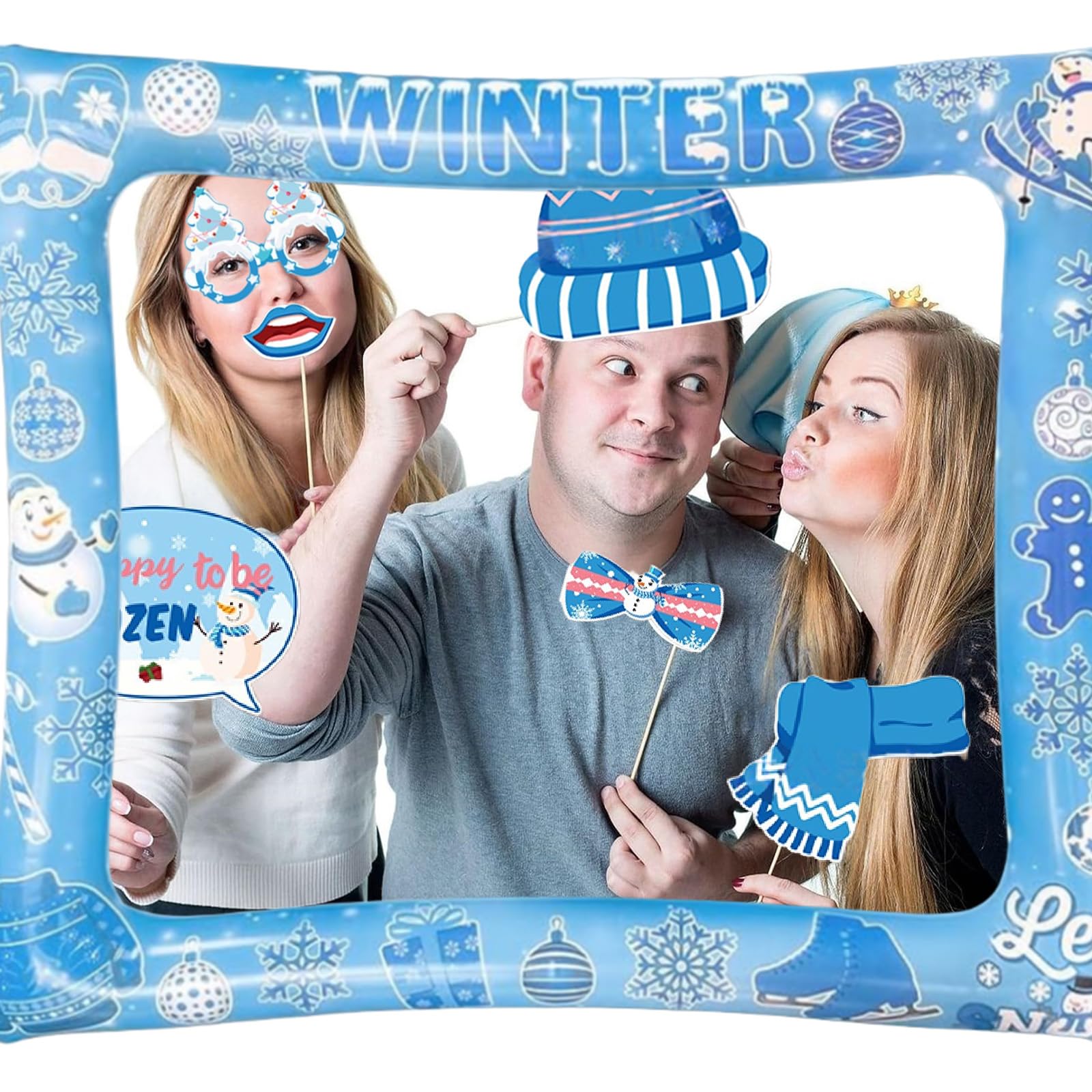 Christmas Inflatable Photo Booth with 30P Snowflake Frozen Photo Booth Props Selfie Frame for Winter Themed Parties,Giant Blow Up Picture Frame Frozen Party Prop,Winter Party Game Accessories Supply - Image 3