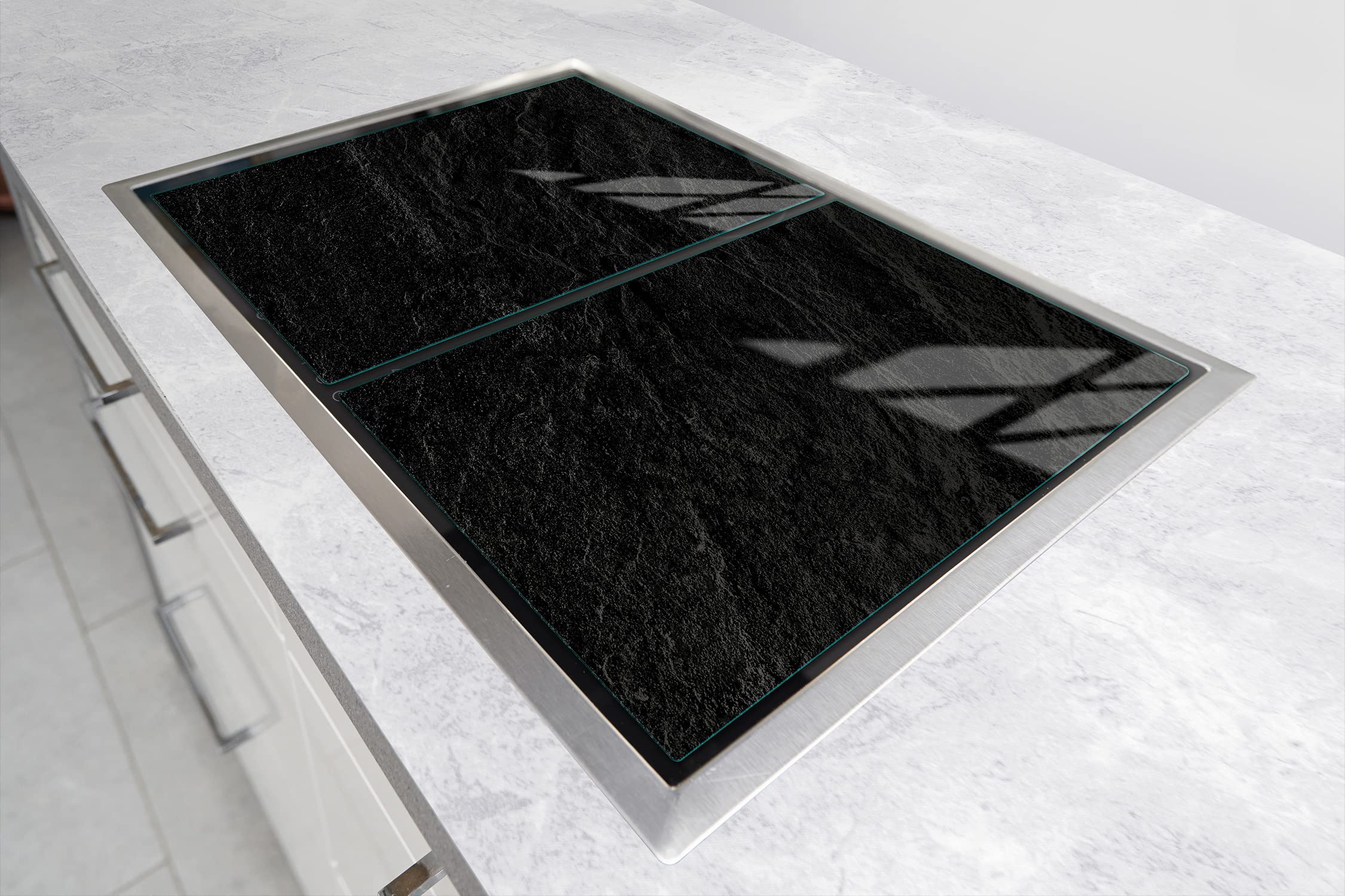 Placa protectora de vitrocerámica 2 x 35 x 52 cm 2 piezas cocina eléctrica universal para inducción protección contra salpicaduras tabla de cortar de vidrio templado, PIZARRA