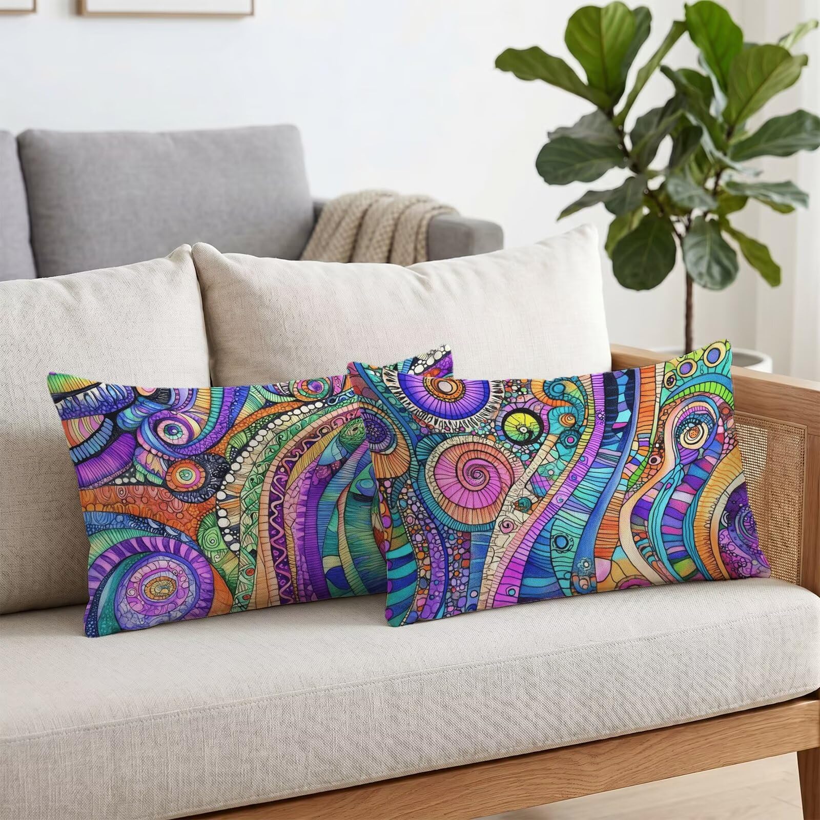 Bohême Taies d'oreiller 70 x 90 Housse Coussin Lin Lot de 2, Taie Oreiller Mandala Housse de Coussin Impermeable pour Salon Lit Jardin, Douce & Respirante avec Fermeture Éclair Invisible S6-687