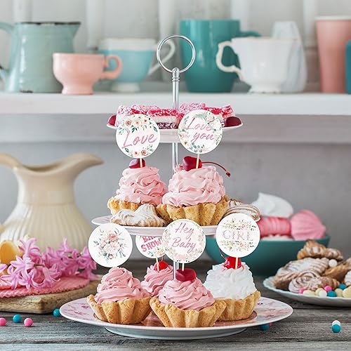 Miniatura 4 de Gyufise 36 piezas de decoración para cupcakes de bebé, suministros de fiesta de baby shower, temática floral, decoración de cupcakes para revelación