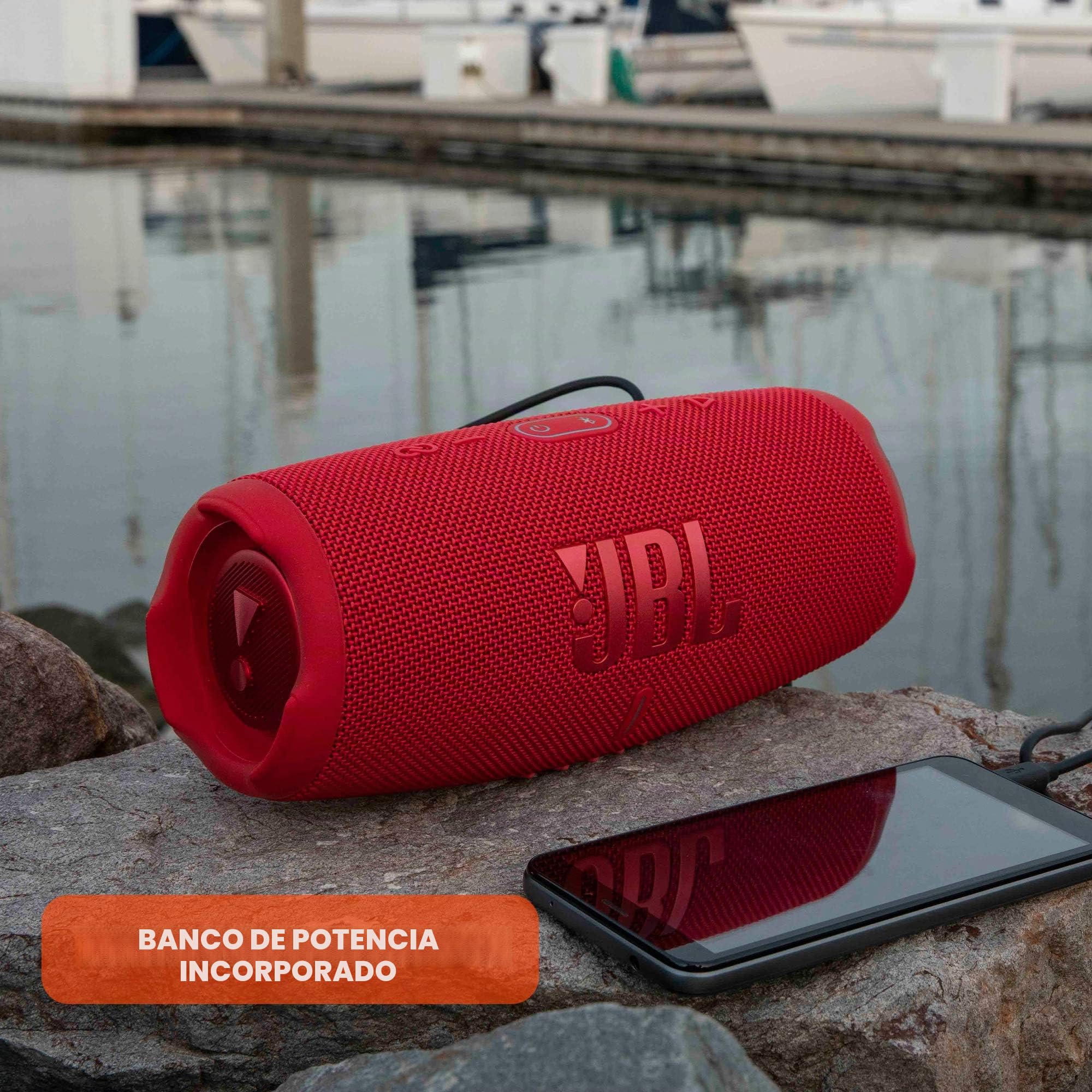 JBL - Altavoz Charge 5 portátil con Bluetooth e impermeabilidad IP67, permite cargar dispositivos con USB, azul