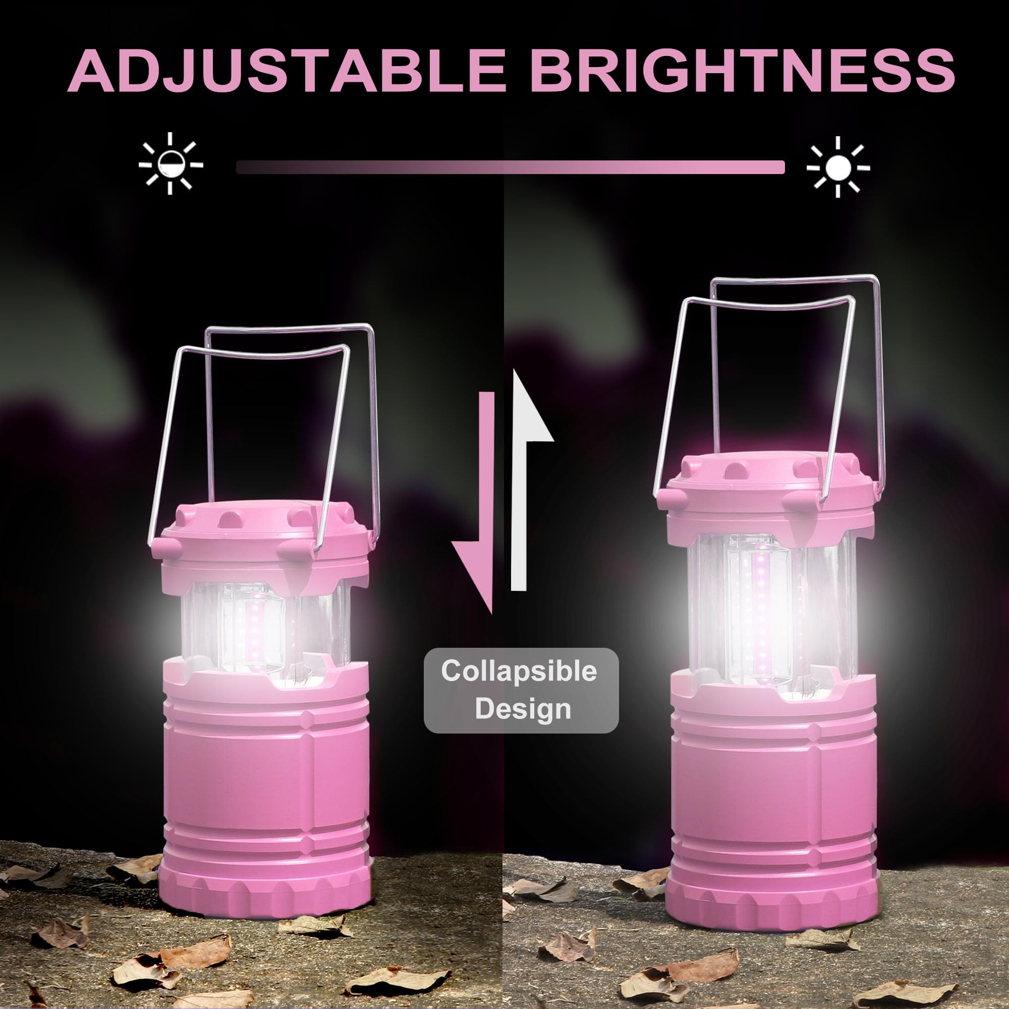 SEAMAGIC 2-Pack LED Pink Camping Lanterns, Portable Camping