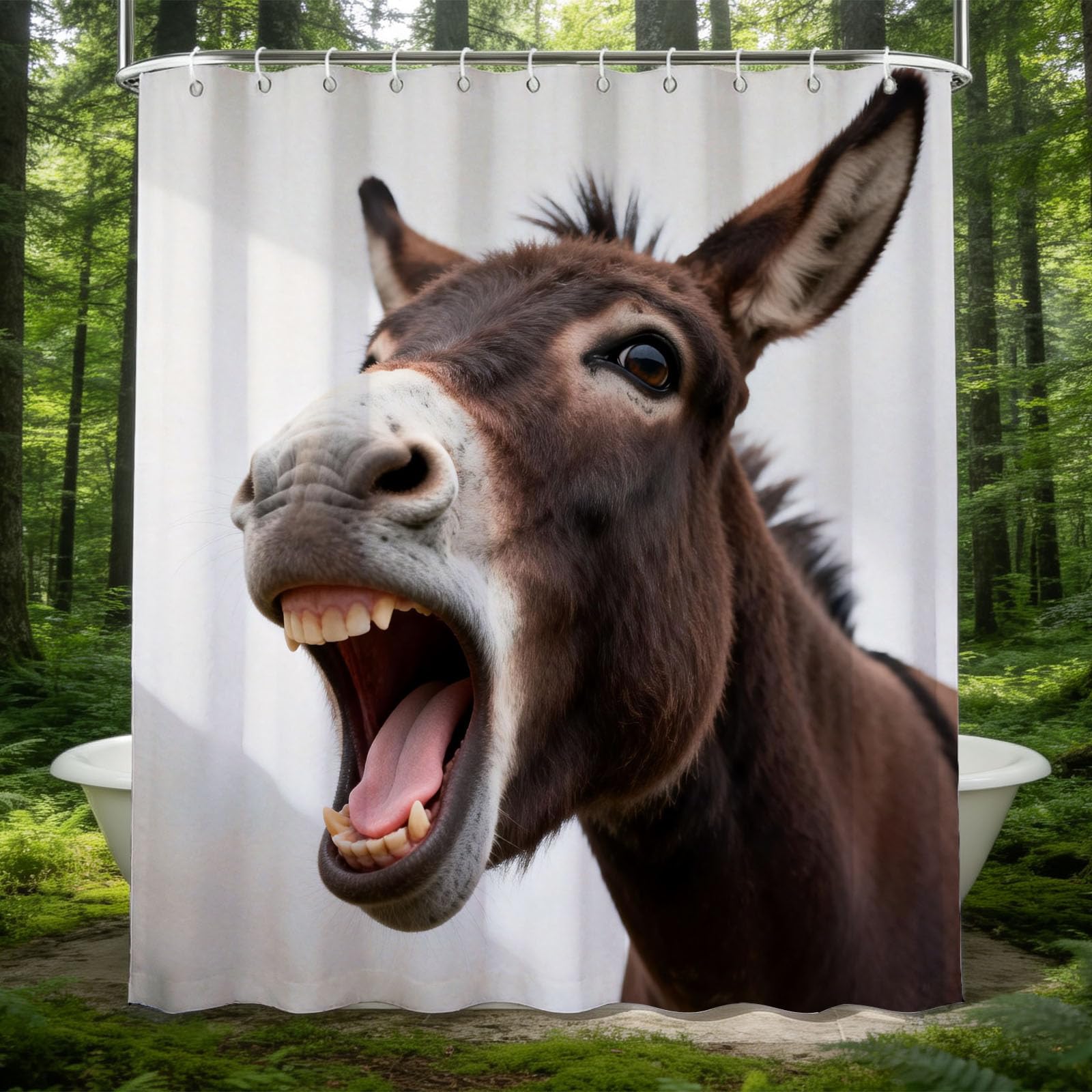 Hongduo 3D Donkey Shower Curtain for Stalls Bathtubs Simple Bathroom Decor Shower Curtain Set Polyester Fabric Waterproof 180x180cm/71X71 Inch with Hooks