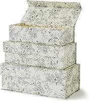 SoulLane Decorative Storage Boxes with Lids - Set of 3 Elegant Floral Cardboard Organizers for Photos, Keepsakes, Documents & Home Decor