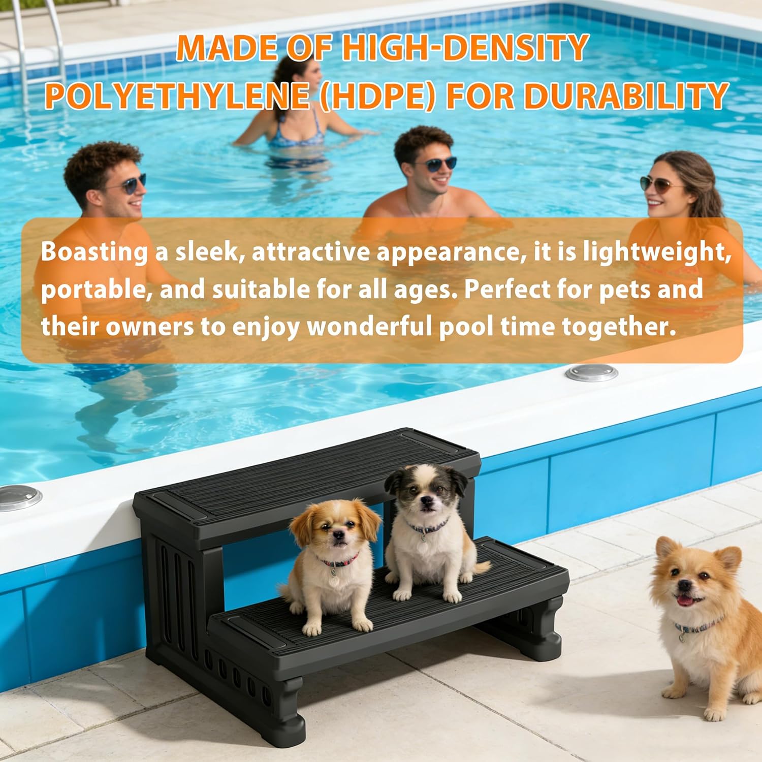 Heavy-Duty Resin Hot Tub Steps – 500 lbs Load Capacity, Non-Slip Portable 2-Step Design, Tool-Free Assembly, Versatile for Hot Tub, Spa, Pool, Patio, Porch, RV, Black.