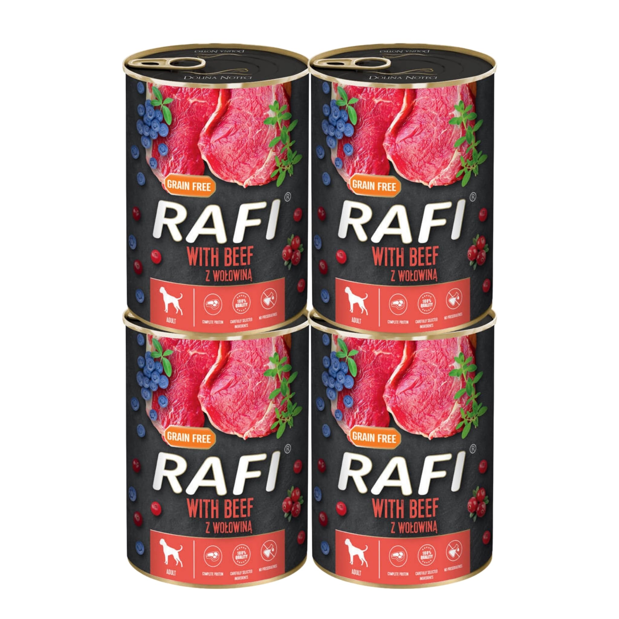 Rafi Complete Adult Wet Dog Food, Beef, 4 x 400g Cans