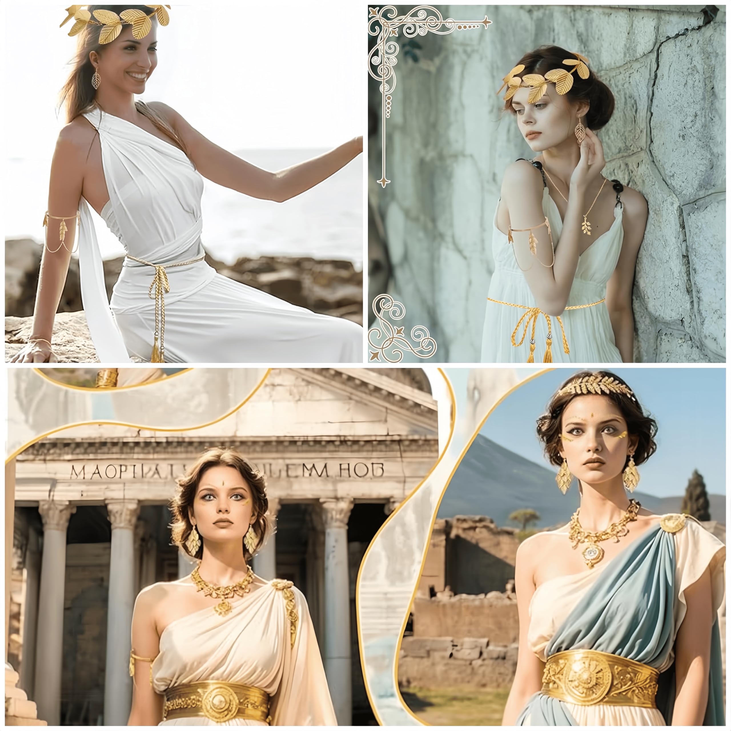 SDXCJY 5Pcs Greek Goddess Costume Accessories Set,Include Golden Laurel Leaf Headpiece, Tassel Waist Chain, Earrings - Image 3