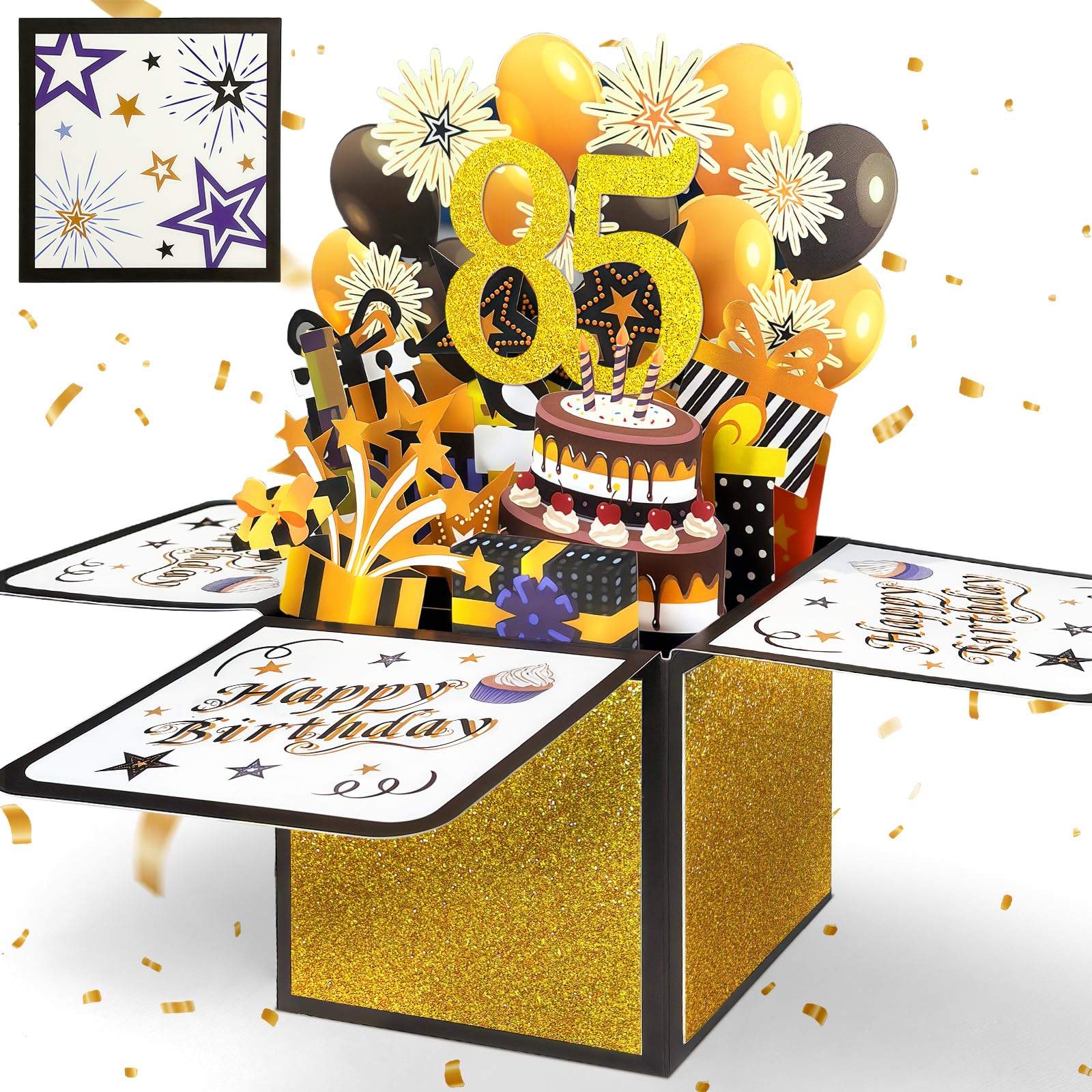 YianHien 85th Birthday Card for Men, Pop Up 85 Birthday Card for Dad Grandad or Brother, Black & Gold 85th Birthday Gift, 3D Birthday Card Decoration for Men Male