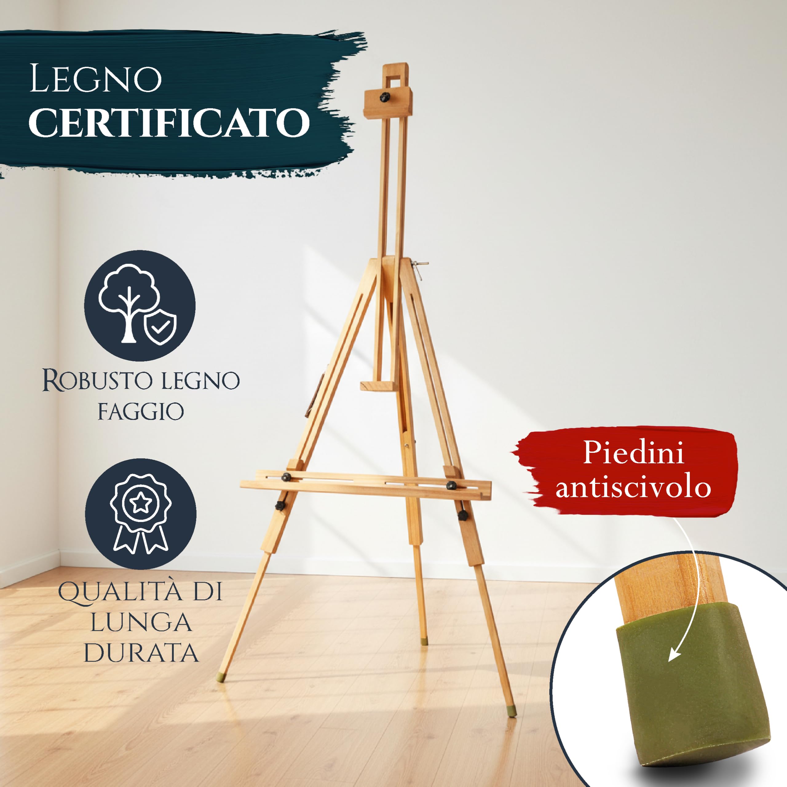 Artina cavalletto leggero in legno di faggio - cavalletto portatile regolabile nell'inclinazione - piedini in gomma antiscivolo campo cavalletto a telaio fino a 80 cm - cavalletto per pittura