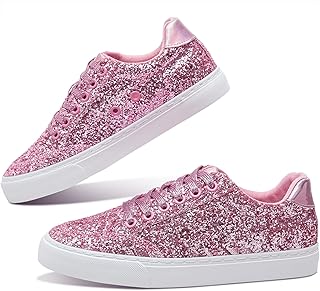 Jeekopeg Glitter Sparkly Fashion Sneakers Shoes Shiny Casual Shoes Bling Sequin Concert Low Cut Lace up Shoes