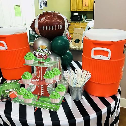 Miniatura 5 de Soporte para cupcakes de 3 niveles con temática de fútbol, suministros para decoración de fiestas deportivas para niños, para el día del partido,