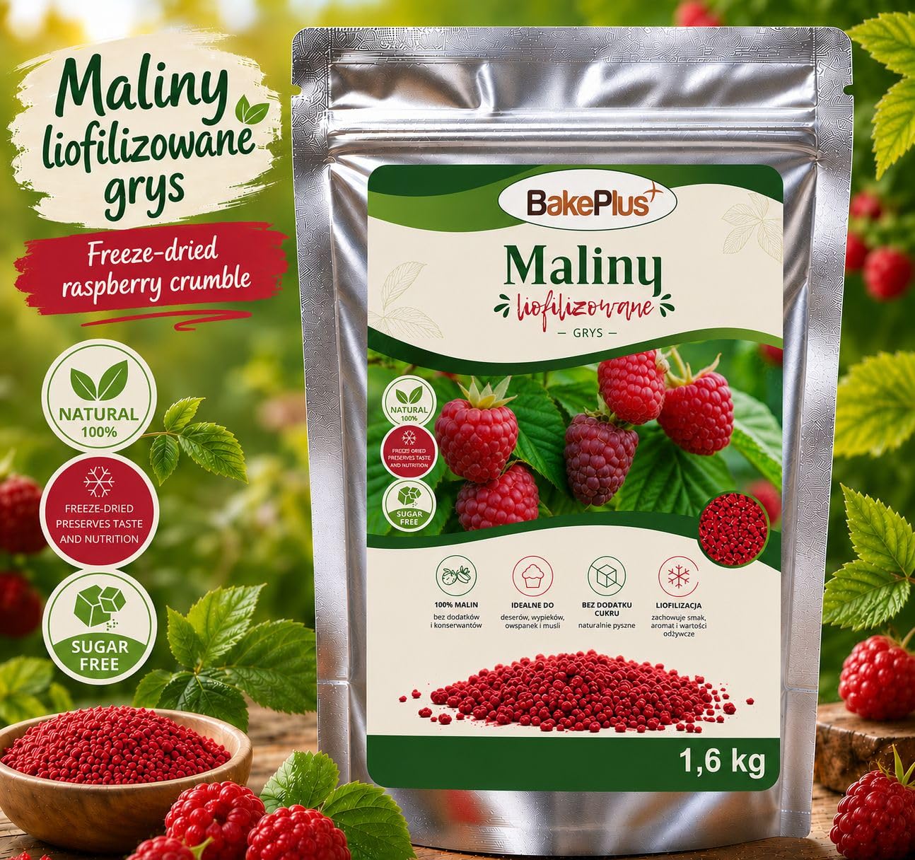 MALINY Liofilizowane Grys 1600 g