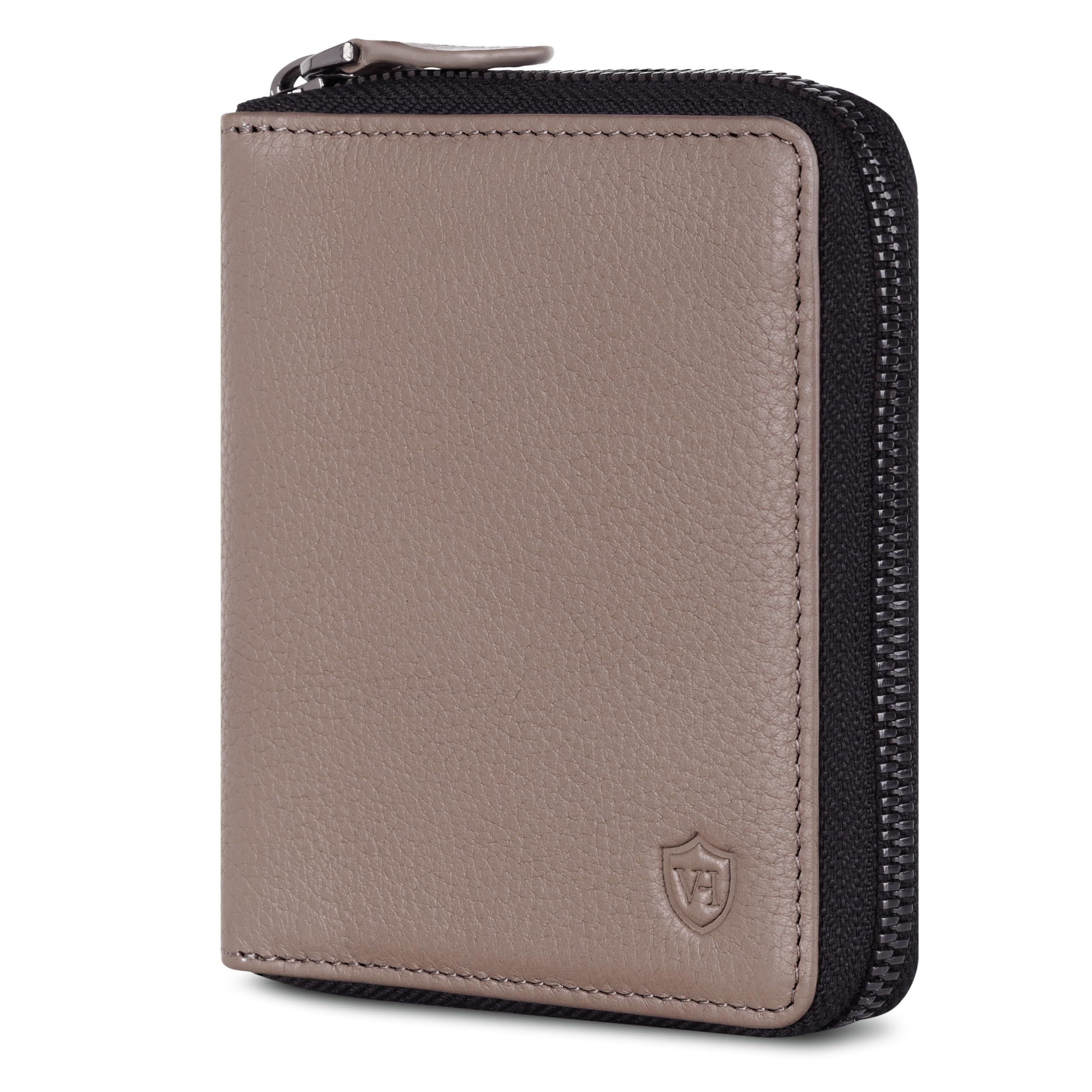 VON HEESEN Leder Geldbörse mit RFID-Schutz - Portemonnaie für Herren & Damen aus echtem Leder - Wallet mit Münzfach - Geldbeutel für Männer und Frauen in Taupe