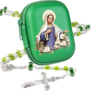 Rosary Beads Catholic for Women - Pearl Beads with Classic Cross, Virgin Mary Zippered Prayer Box, First Communion Gifts, Baptism Confirmation Jewelry