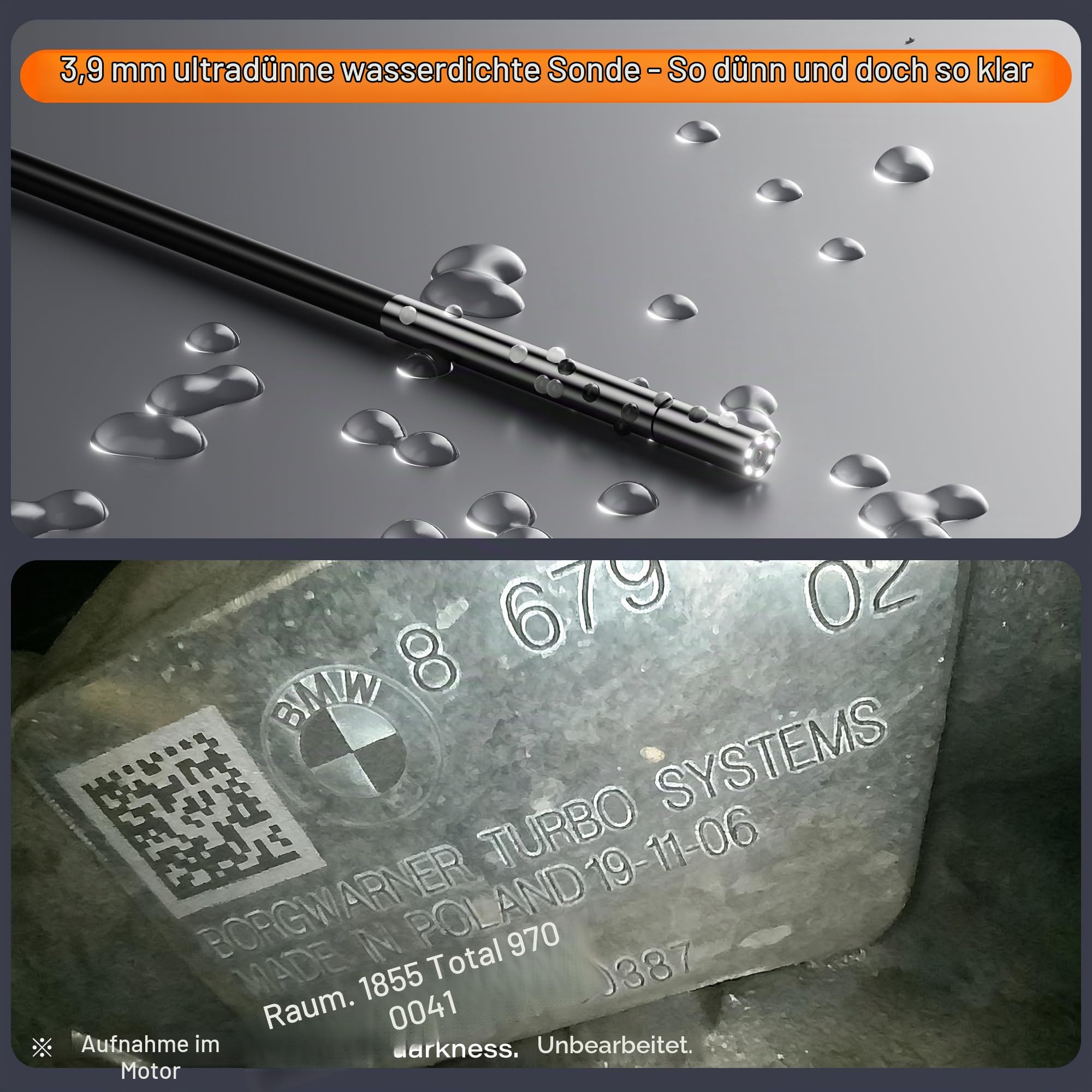 Endoskopkamera mit Litch 3.9mm, USB-austauschbar, mit Rohrreinigungskralle | 4,3" IPS 1080P HD Boreskop. IP67 wasserdicht, 5M Kabel, 1M Rohrreinigungskralle inklusive. Modulares USB-System, Tragetasche.