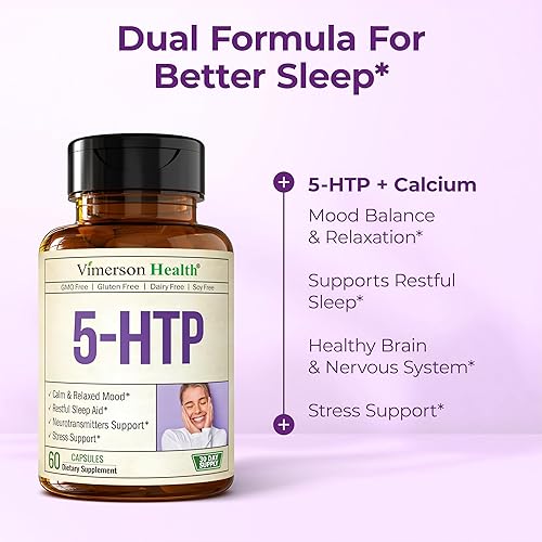 Miniatura 5 de Suplementos de serotonina 5HTP para mujeres y hombres. Ayuda para dormir y apoyo ocasional para el estrés - Suplemento 5 HTP Plus de 200 mg con