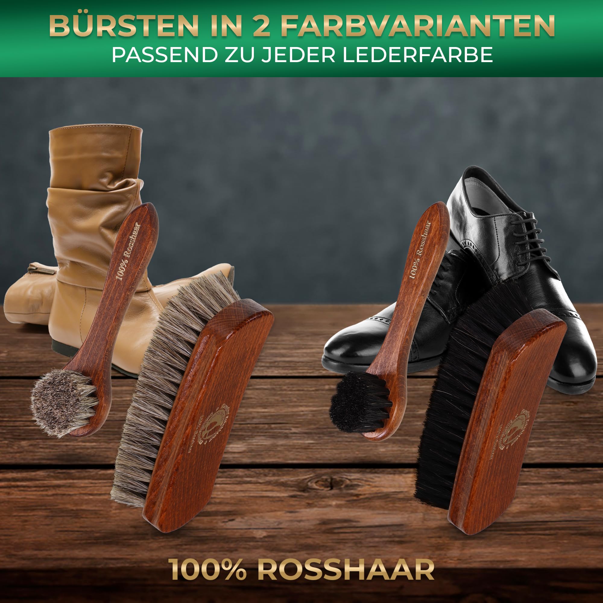 Langlauf Schuhbedarf Rosshaar Schuhpflege Set – Premium Schuhbürsten Set aus lackiertem Buchenholz – Polierbürsten & Auftragsbürsten aus echtem Pferdehaar – Made in Germany (4)