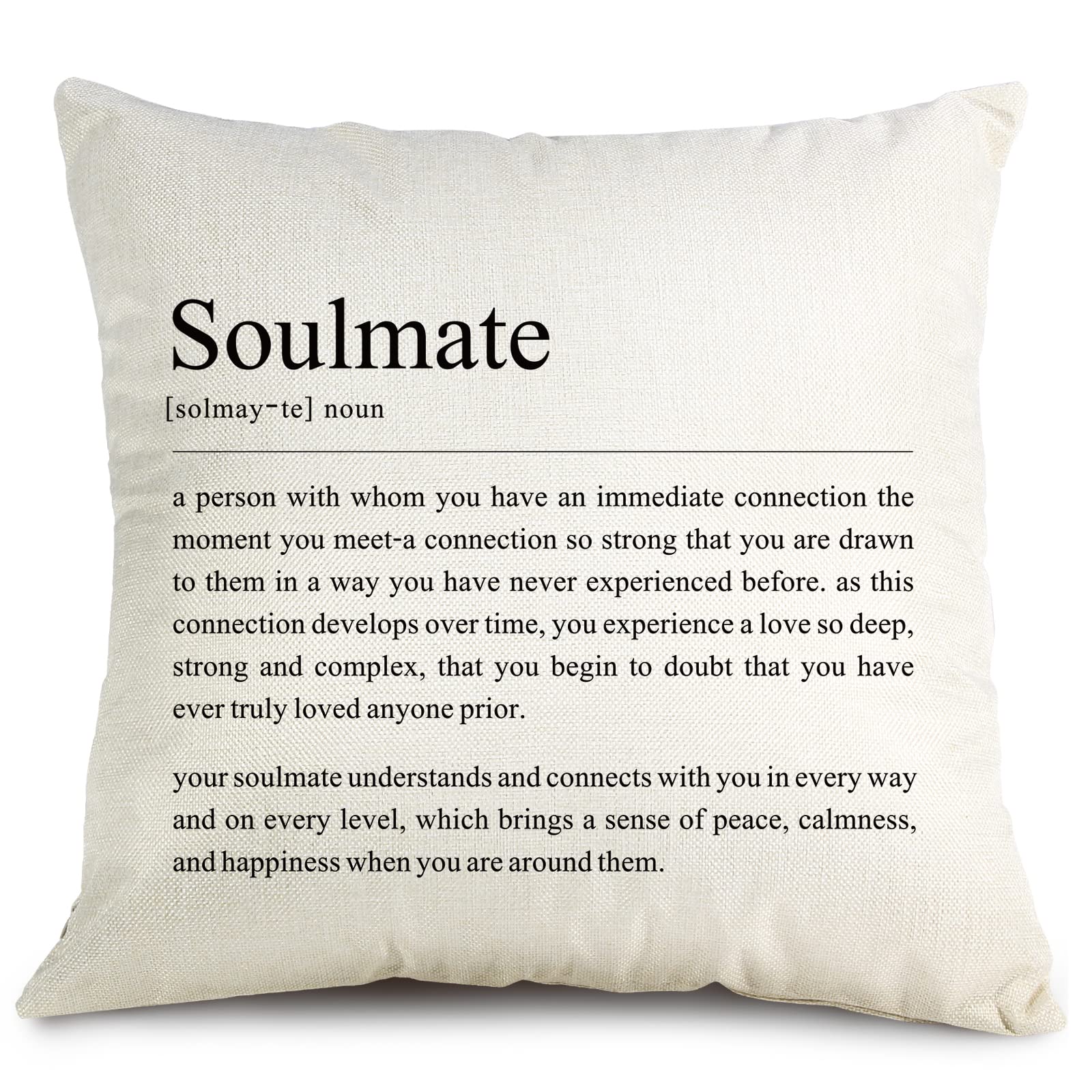 Soul Mates Couples Throw Pillow Covers, His and Hers Pillowcase, Anniversary Wedding Gift Engagement Bridal Shower Gift for Boyfriend Girlfriend, Linen Pillow Cover Decor, 18 x 18 Inch - 8X012