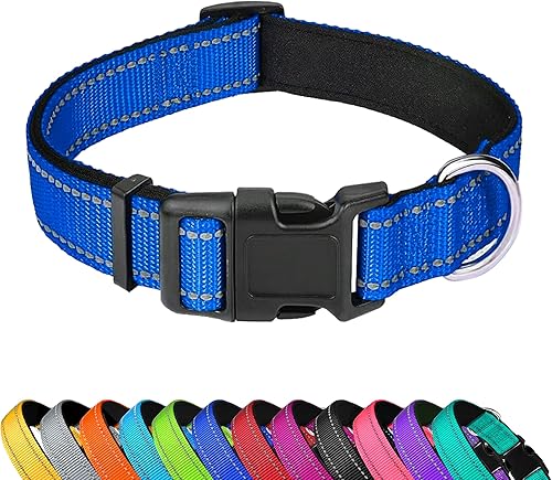 Miniatura 1 de PWOD Collar reflectante para perro, ajustable de neopreno suave acolchado de nailon para mascotas con hebilla para perros grandes, azul marino,