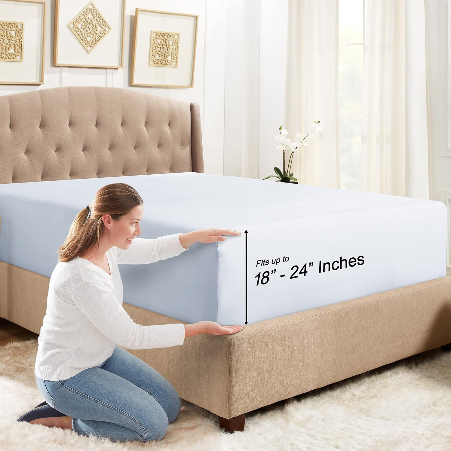 Extra Deep Pocket King Fitted Sheet Ice Blue Fitted Sheet