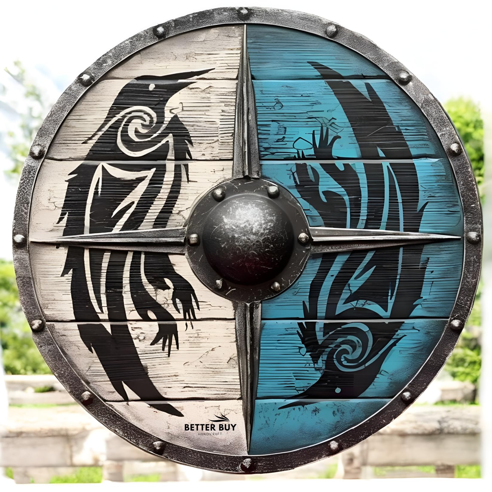 Bouclier viking en bois fait à la main Eivor Valhalla Raven 61 cm