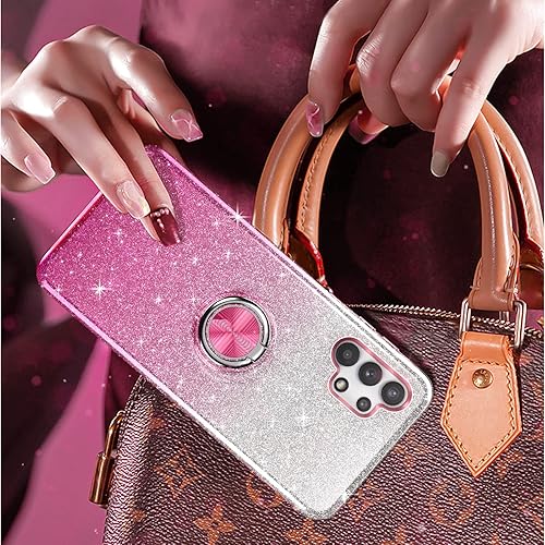 Miniatura 7 de Funda para Galaxy A32, delgada, con purpurina y soporte de anillo de 360, soporte magnético para automóvil, absorbente de golpes, funda protectora
