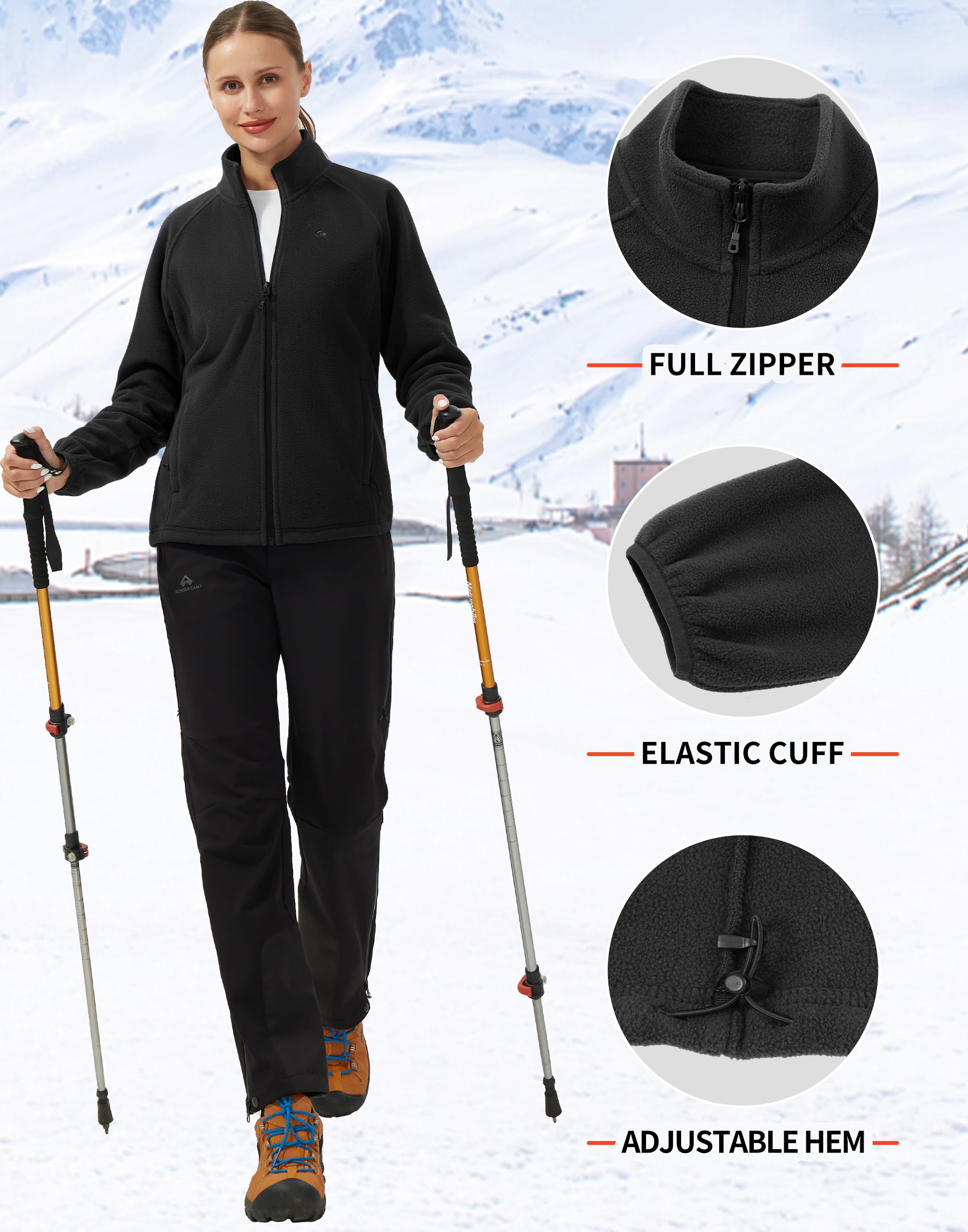 Pioneer Camp Veste polaire légère pour femme - Fermeture éclair - Col montant - Veste chaude pour l'hiver - Veste de survêtement antistatique avec poches