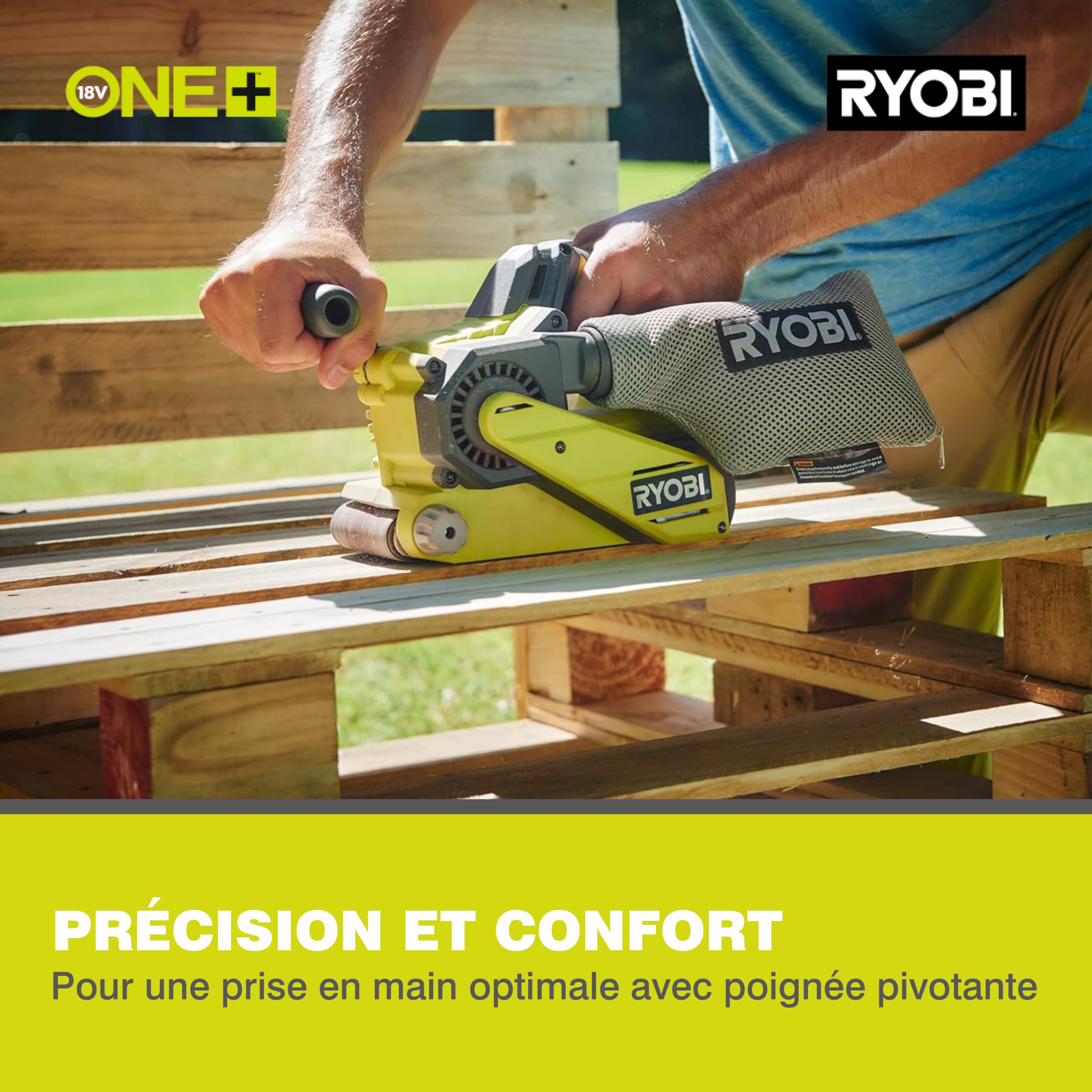 RYOBI - Ponceuse à Bande Sans Fil 18V ONE+ R18BS-0 – Bande 76x457 mm, Variateur Vitesse, Collecteur de Poussière – Parfaite Pour Bois, Meubles, Travaux Intensifs
