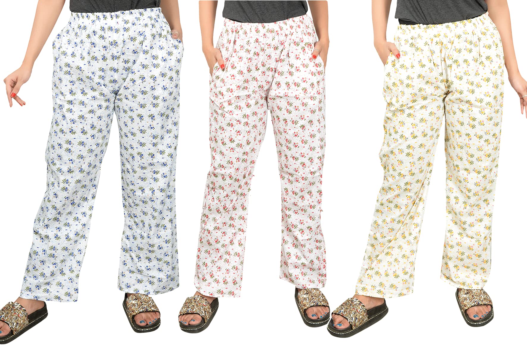 cierge Women's Cotton Pyjama/Pajama Trackpant Abstract Floral Printed (Free Size; Pack of 3) Multicolour-picture-14