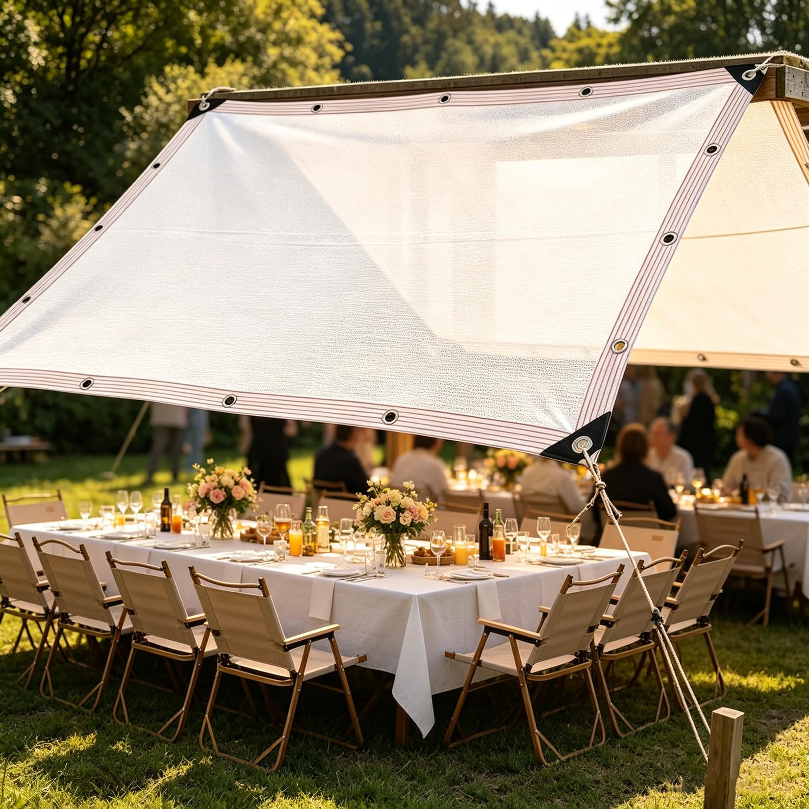 Telo Ombreggiante HDPE Bianco 90% UV Tenda da Sole Traspirante per Esterni | 4.5x6m Vela Ombreggiante con Occhielli Rettangolare Telo Parasole Tessuto per Piscina Campeggio Giardino cortile feste