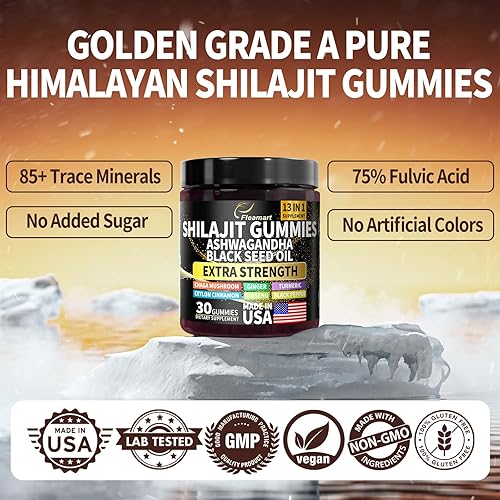 Miniatura 2 de Shilajit Gomitas Shilajit Pure Himalayan Gummies con Ashwagandha, aceite de semilla negra, gomitas Shilajit sin azúcar para hombres y mujeres, 30