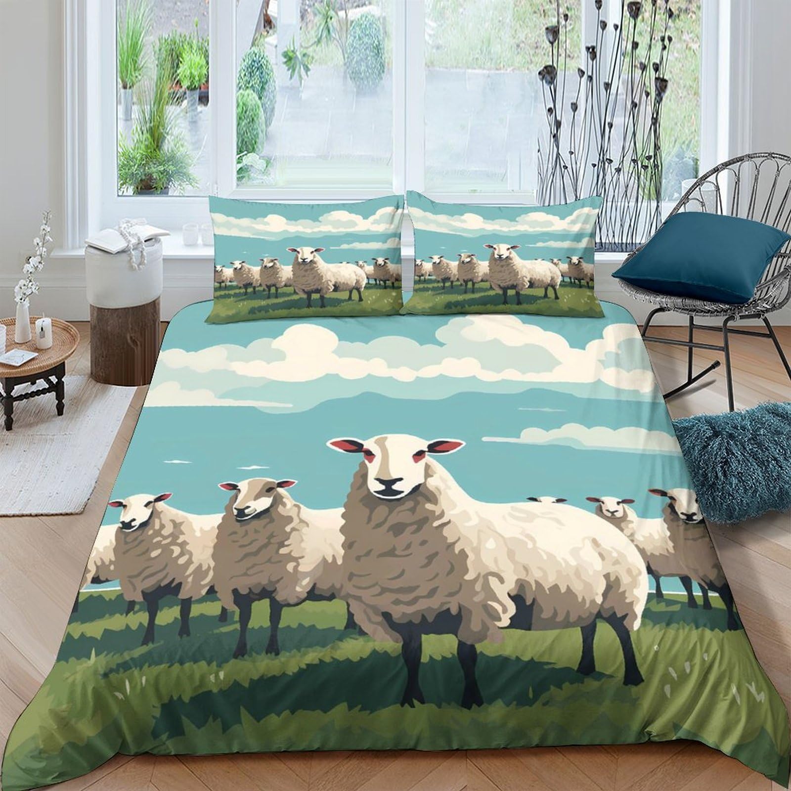 Ctjqhvkz Style-2 3D Printed Sheep Pasture Fitted Sheet Microfiber Soft Breathable Countryside Meadow Mattress Cover Bedroom Decor Single（135X200cm）
