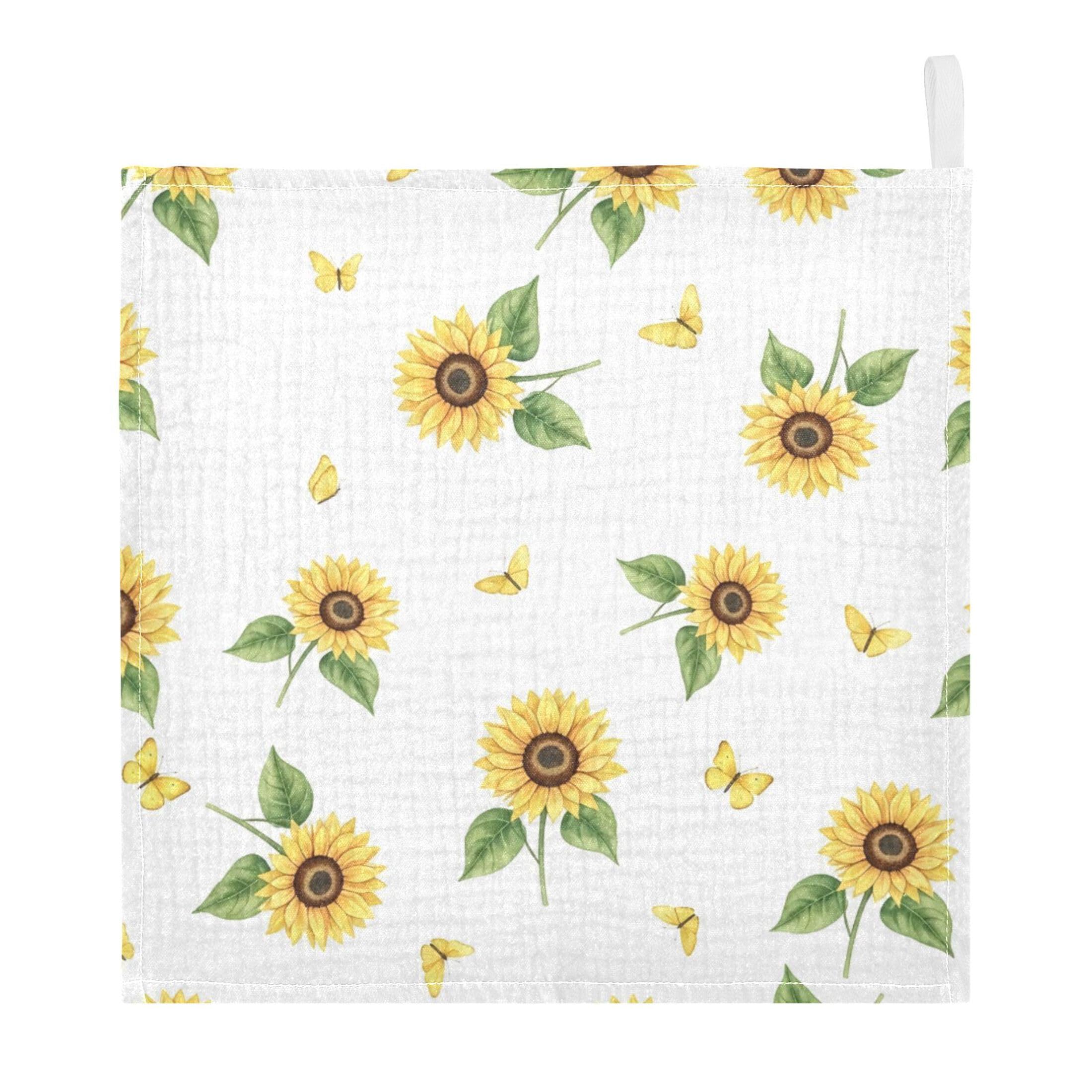 Fuauuyl Sunflowers Baby Muslin Washcloths Cotton Absorbent Soft Burp Cloths for Newborns Infants Toddlers, Reusable Face Towels for Sensitive Skin, 3 Pack, 12x12 in
