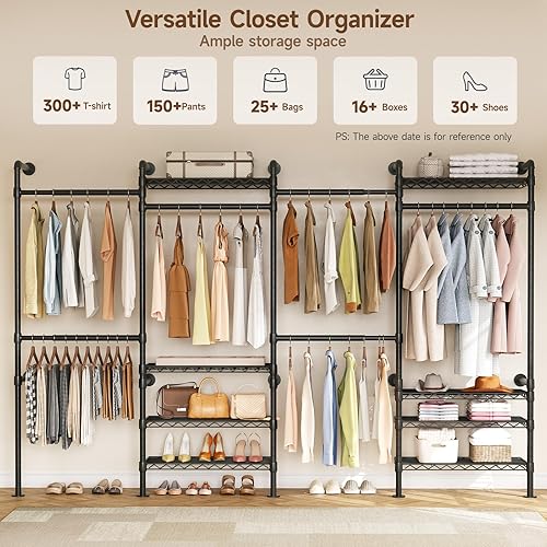 Miniatura 9 de ONBRILL H4 Sistema de Clóset Montado en Pared, Perchero de Tubería Industrial Expandible para Colgar Ropa, Organizadores de Clóset y Almacenamiento