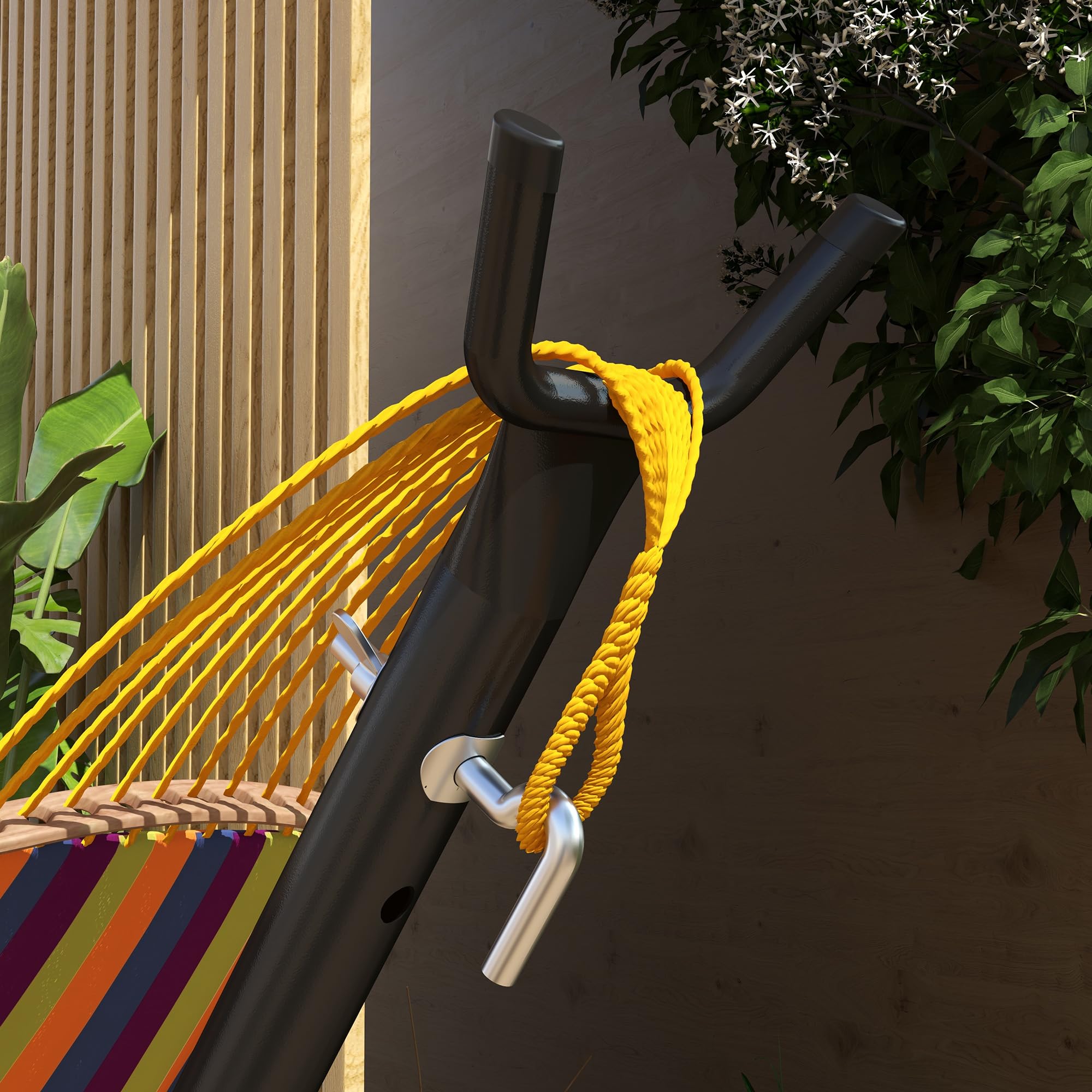 Outsunny Supporto per Amaca in Acciaio con Tavolino Integrato, Base per Amaca con Carico Massimo 150kg, Nero
