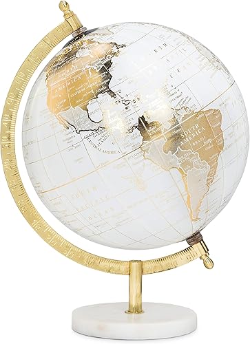 Abbott Collection 57-LATITUDE-18 - Globo decorativo pequeño giratorio, blancodorado, 11 pulgadas de alto