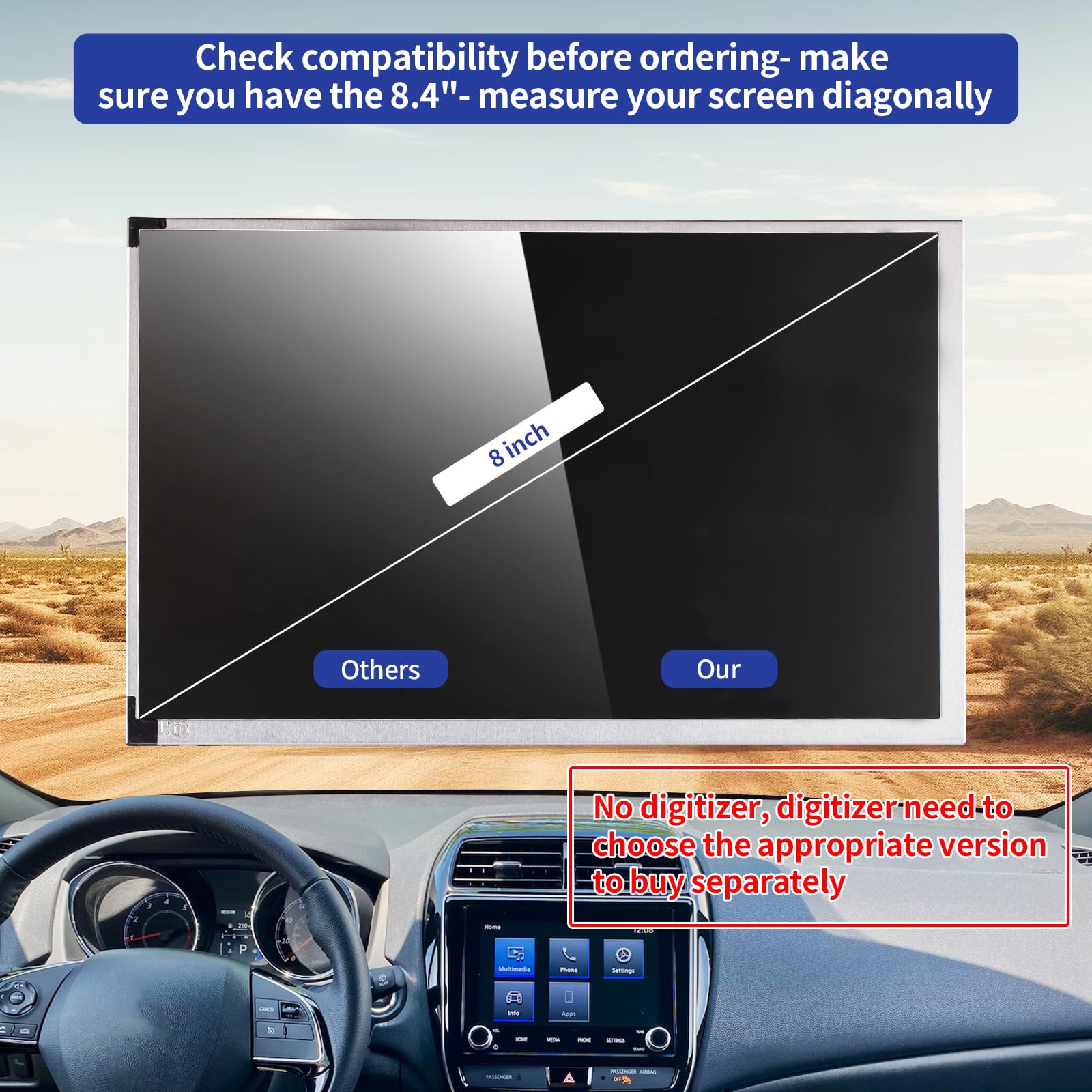 TsuperU Écran LCD de rechange 8" pour Mitsubishi Outlander Sport PHEV SP SE Touring SEL édition limitée LE GT ES 2019 2020 2021 (LCD sans numériseur)