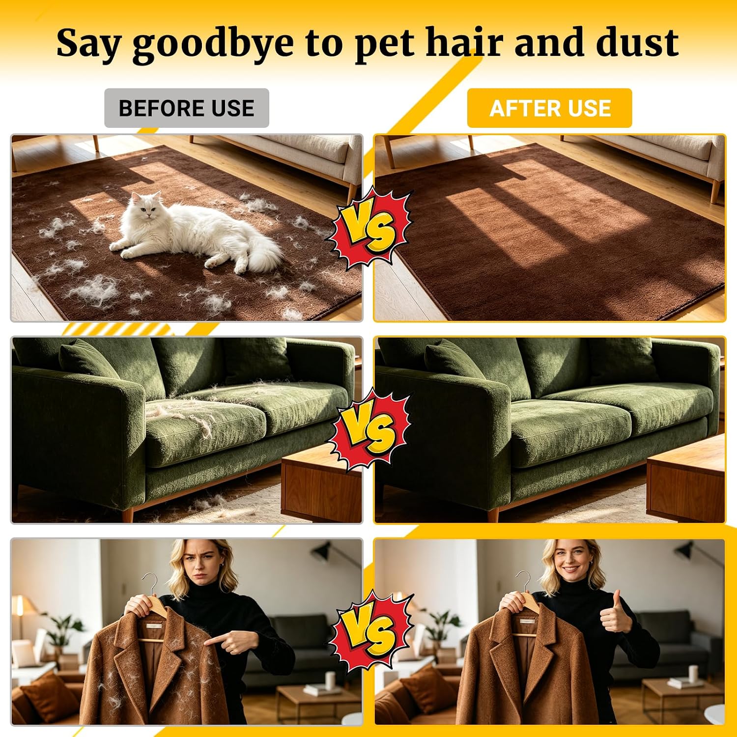 3PCS Pet Hair Removal Glove for Dogs & Cats, 2026-Upgraded Reusable Electrostatic Pet Hair Remover Glove, Magical Brush Pet Hair Mitt for Couch, Carpet, Furniture, Car Seat, Dog & Cat Grooming Gloves