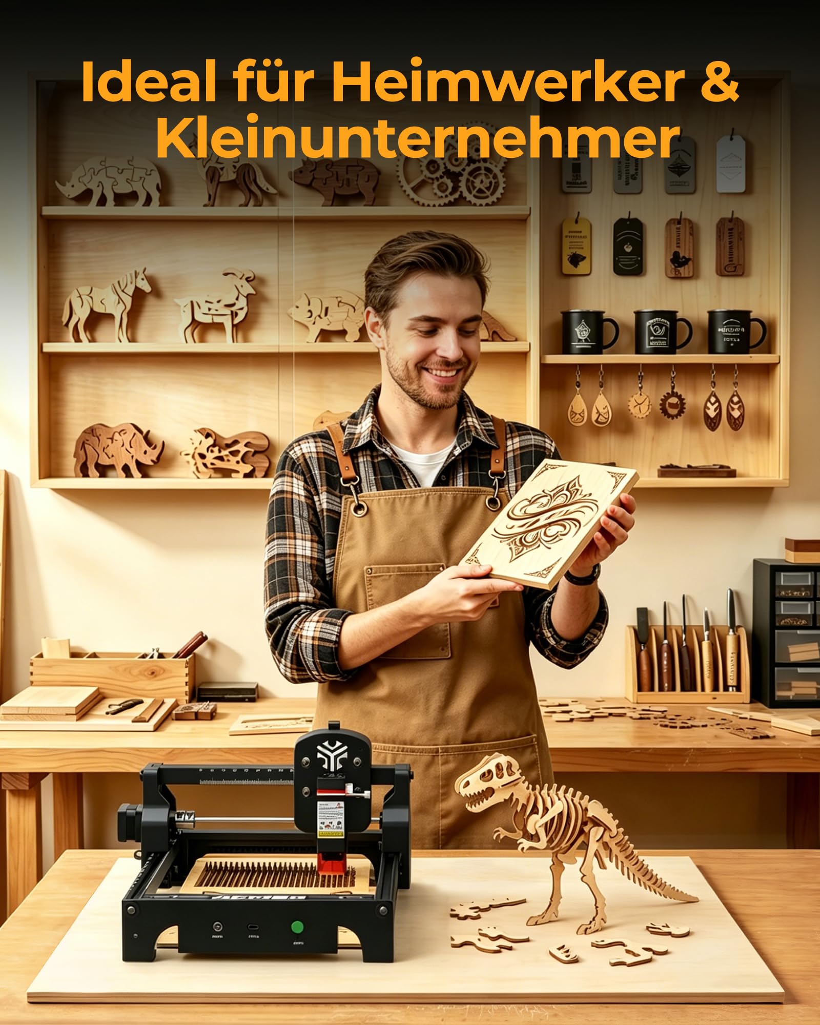 Acmer T1 6w Laser Graviermaschine, Tragbarer Mini Laser Cutter, 0.01mm HochpräZiser Lasergravierer, Arbeitsbereich 130 X 130 mm, Graviermaschine für Holz, Leder, Glas, Metall Sowie Diy-Geschenken