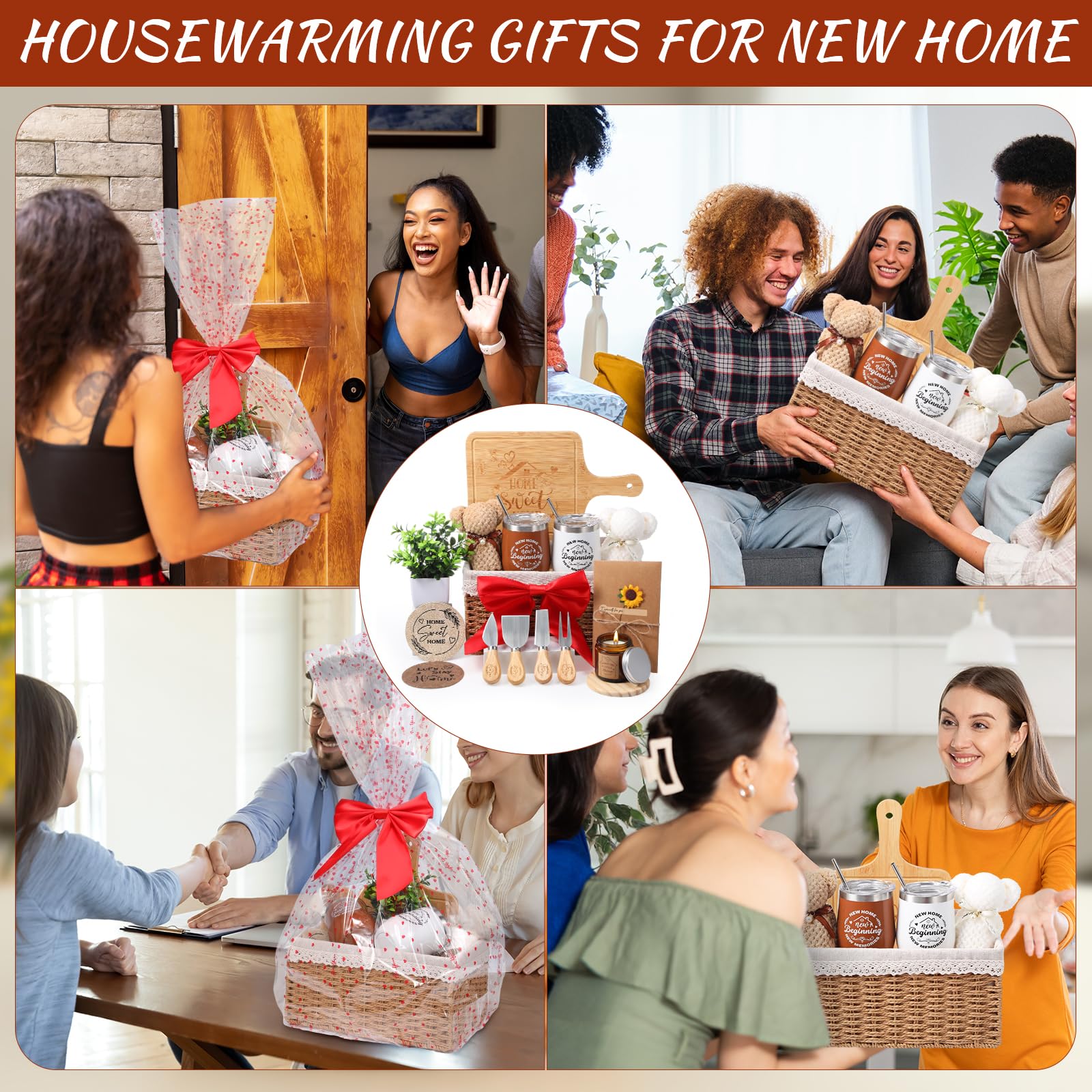 Cesta de regalo de inauguración de la casa, 21 piezas, regalo de inauguración de la casa para nuevos regalos de cierre de apartamentos, regalos para compradores, parejas, mujeres, hombres