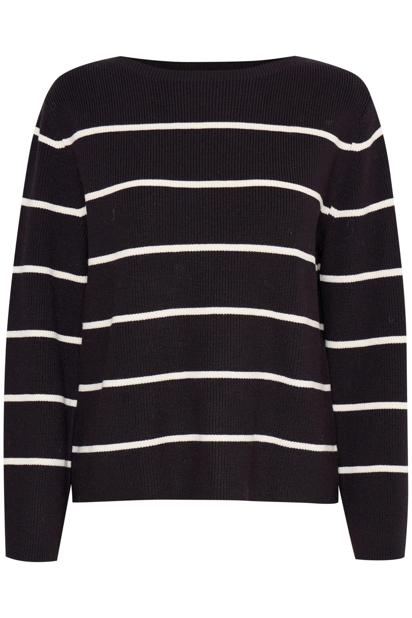 ICHI Women's Ihboston Ls6 Sweater, 203847/Meteorite Almond Milk Stripe, XS