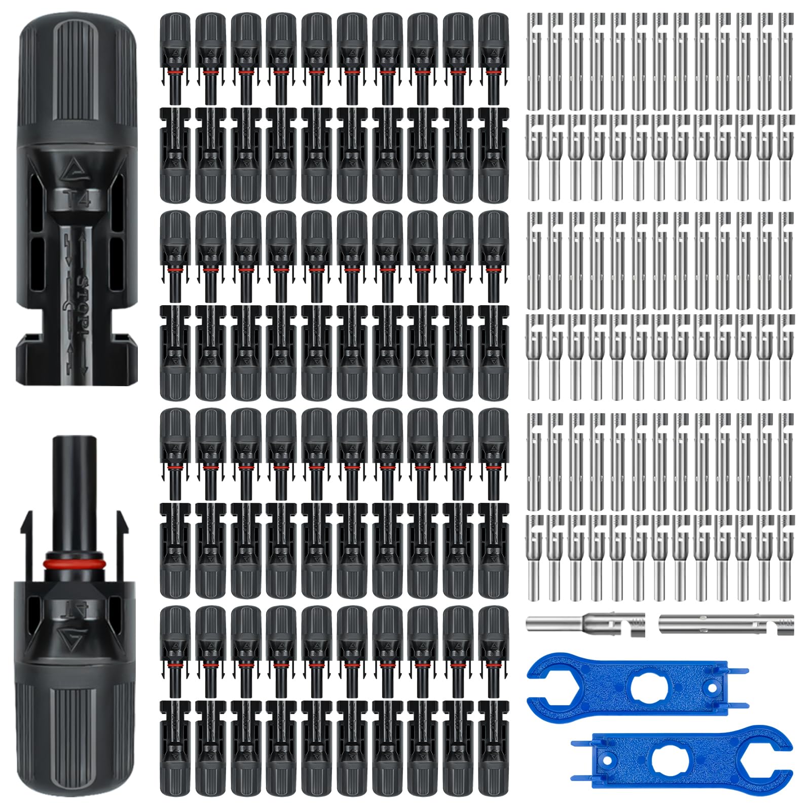80 conectores solares, 40 pares de conectores de panel solar impermeables IP67 con 2 llaves, adecuados para cable solar de 14 a 10 AWG