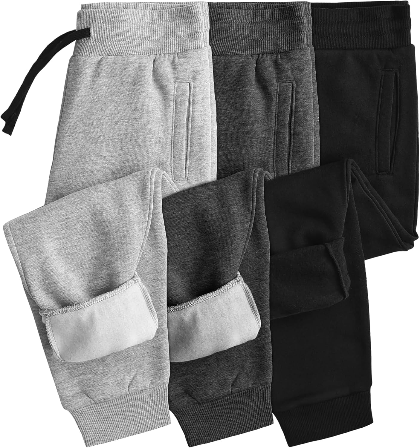 Boys Sweatpants Fleece Joggers 3 Pack Gym Workout Athletic Track Sweat Pants for Boys Kids Cotton with Pockets