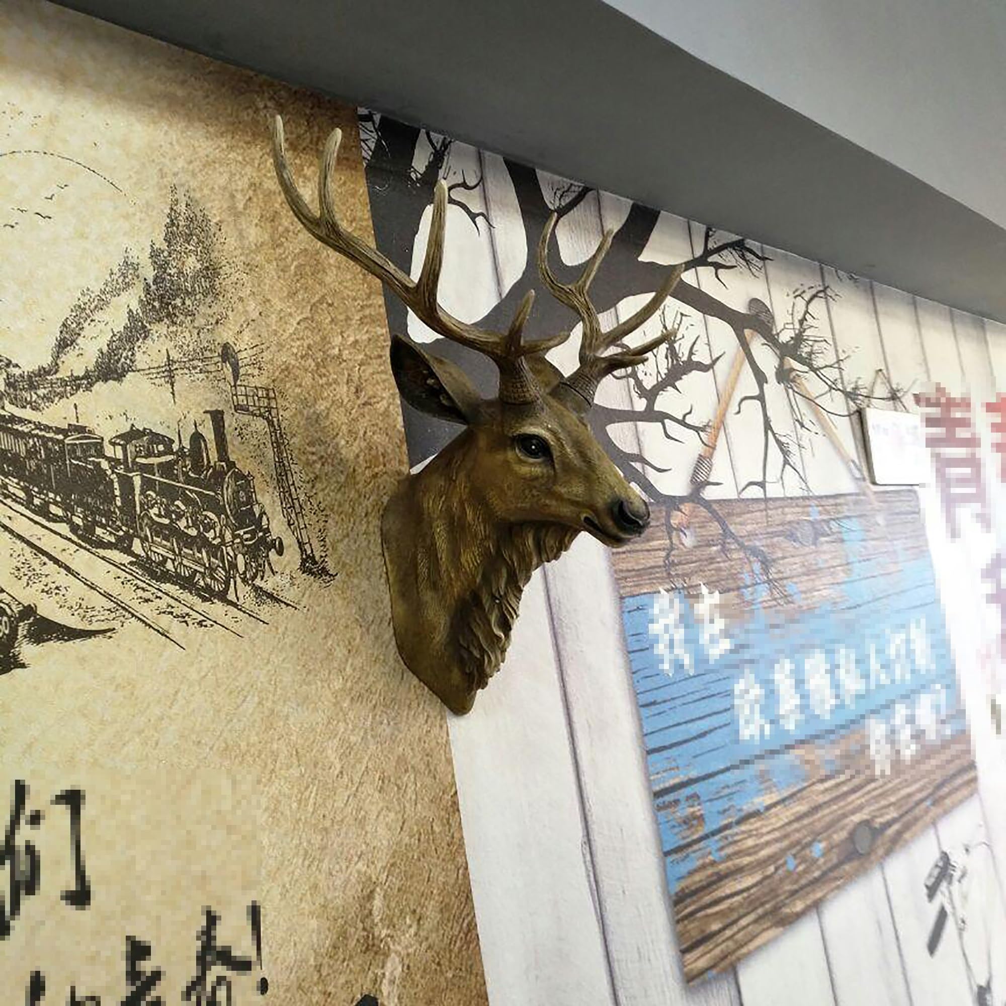 Amazon.co.jp: 鹿の頭の壁飾り彫像または鹿の頭の彫刻枝角動物の頭の壁