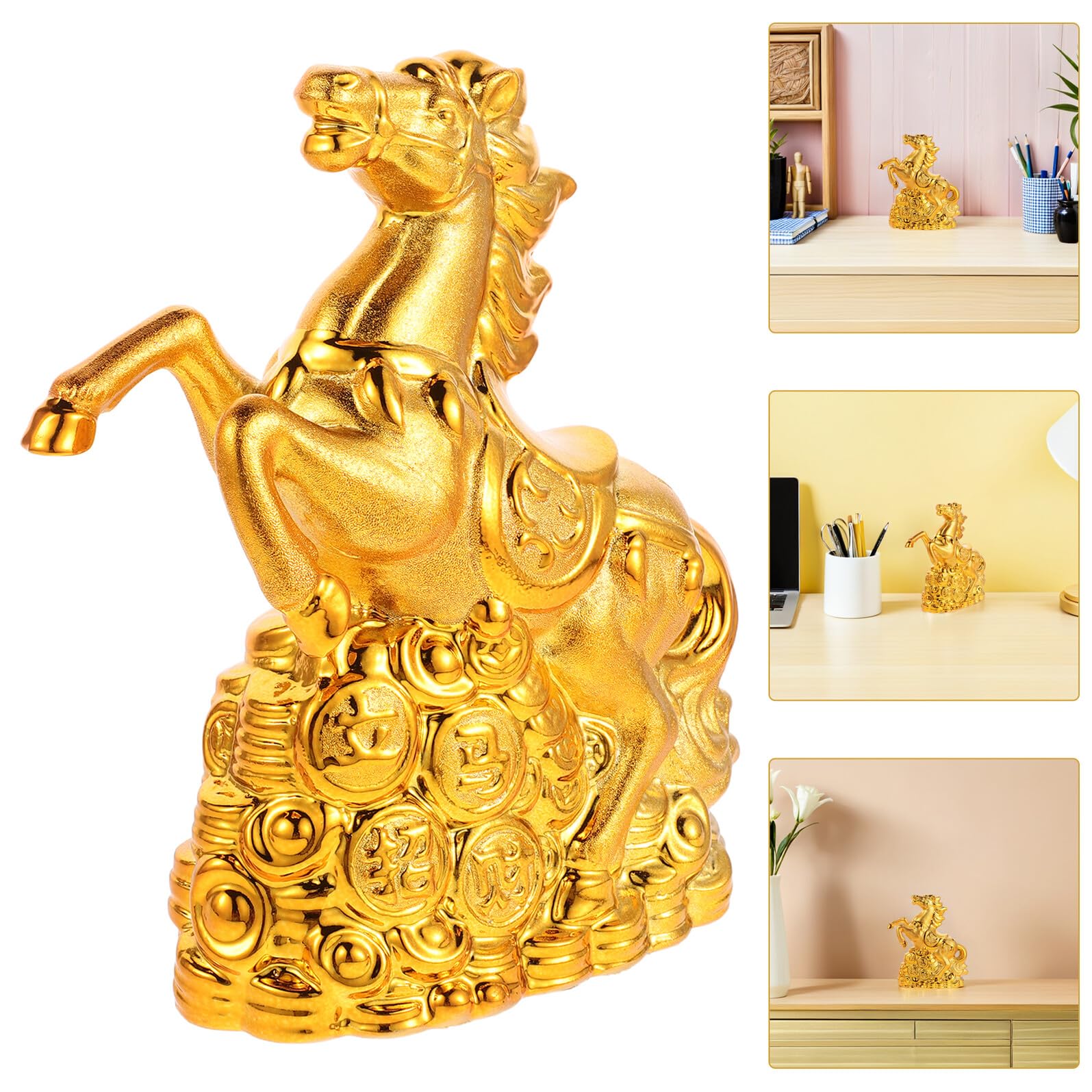 Keramik Spardose Pferd in Gold mit Abnehmbarem Deckel Dekorativer Pferde Sparhalter für Neujahrs Deko und Elegante Tischdekoration im Eingangsbereich
